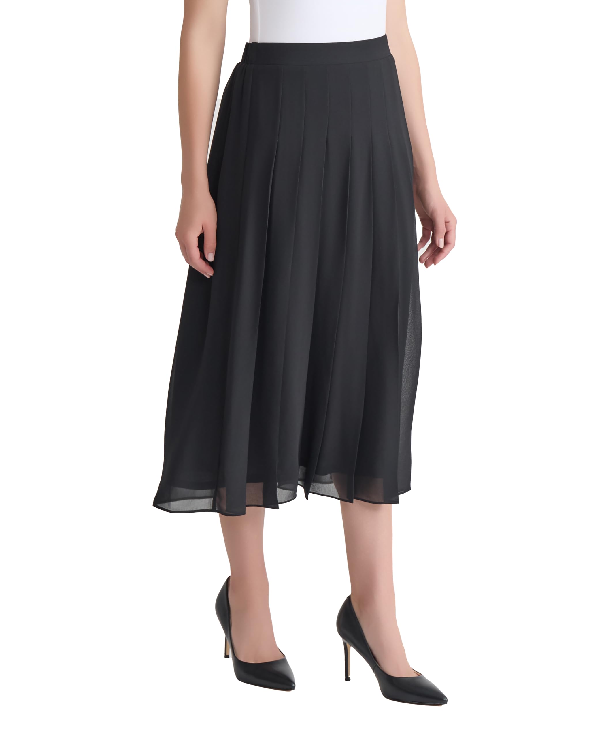 Kasper Womens Pull-on Pleated Front Midi Skirt