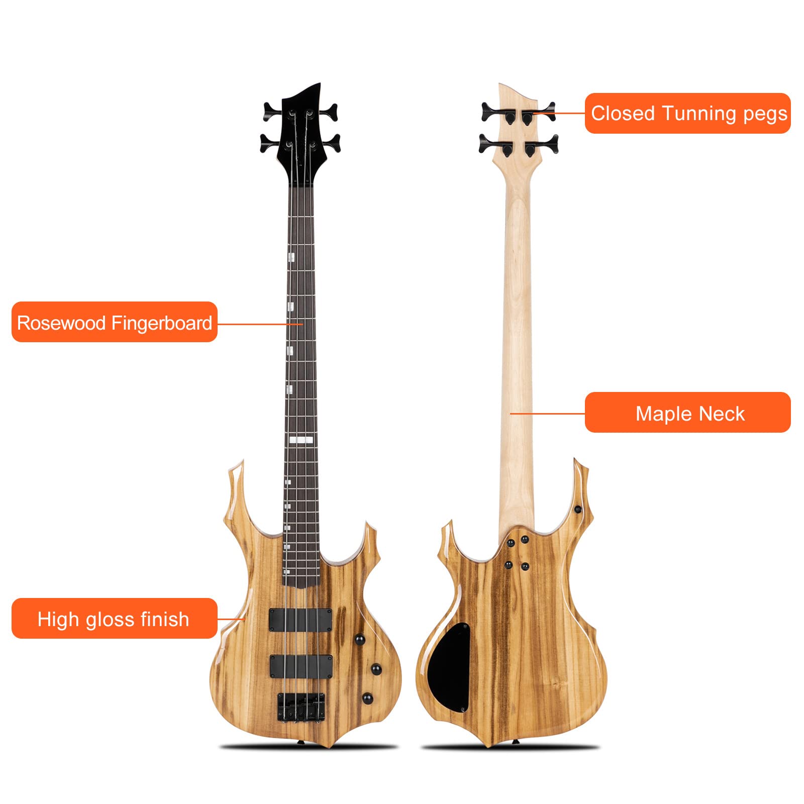 Ktaxon E-Bassgitarre in voller Größe, Flammen-Design, Bass-Set mit 20-Watt-Verstärker, tragbarer Bass-Tasche, überlegener Verstärker-Draht, verstellbarer Gitarrengurt, Plektrum, Schraubenschlüssel