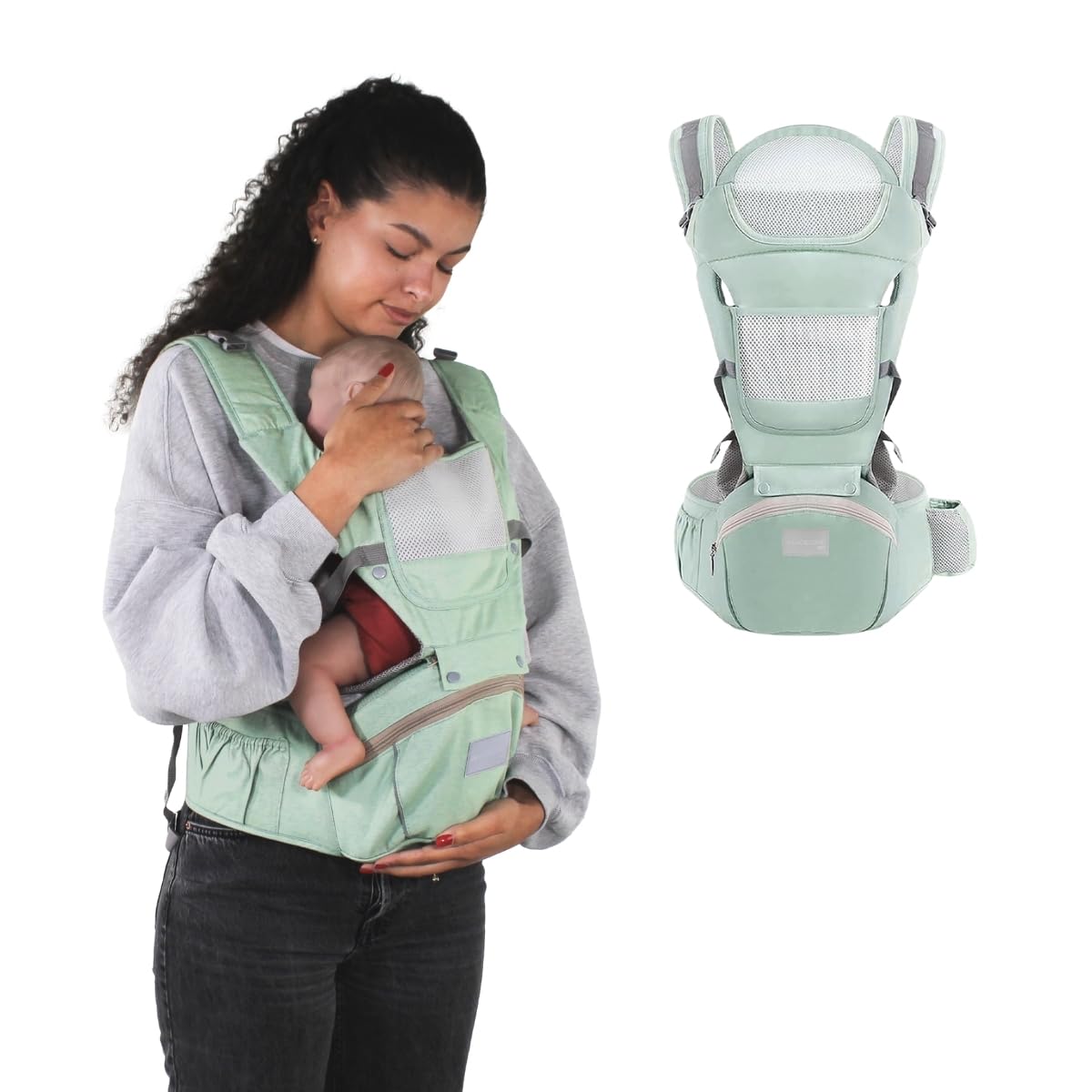 Mobiclinic® kids, Marsupio neonato, 6 in 1, Moley, Ergonomico, Multiposizione, 0-36 mesi, Pieghevole, Tasca con cerniera, Portabiberon, Cotone premium morbido, Per neonati e bambini