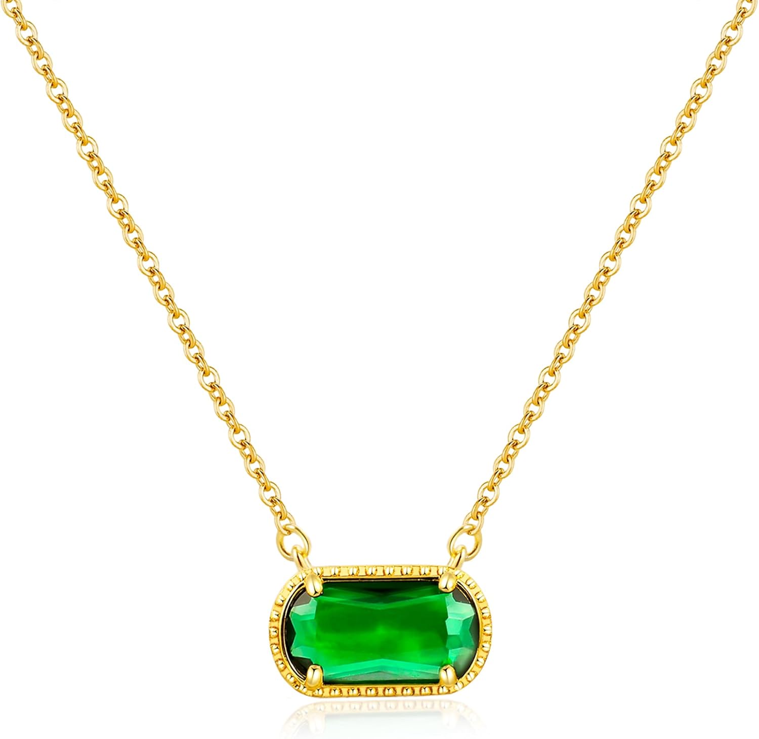 Birthstone Necklace for Women 14k Gold Plated Preppy Oval Stone Necklaces Trendy Zircon Pendant Necklaces Birthday Gifts for Women Mom Wife Friends