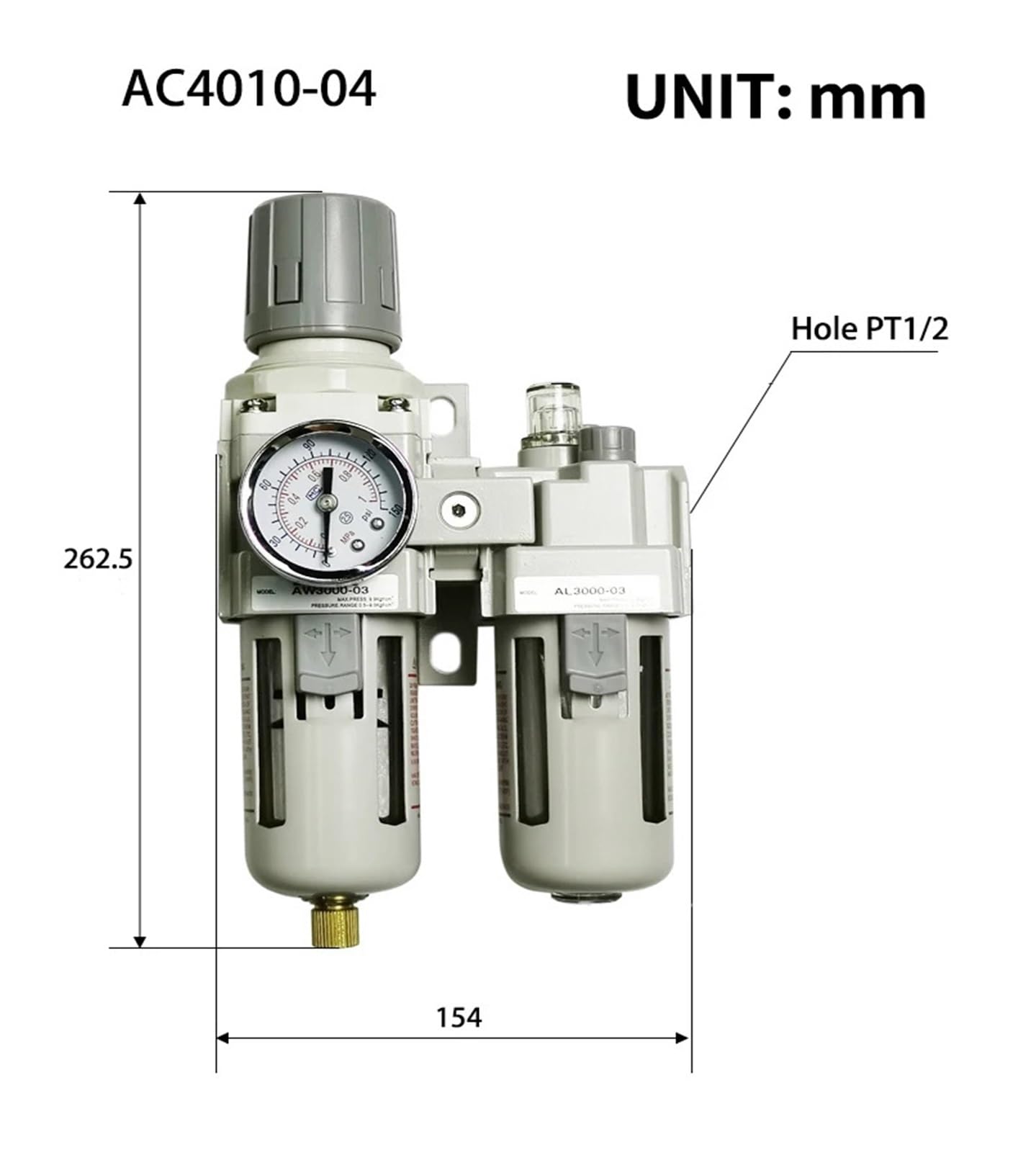 AC2010-02 AC3010-03 AC4010-04 pneumatyczny regulator ciśnienia, separator oleju i wody, ręczny odwadniacz, kompresor, filtr powietrza, odporny na wilgoć (Only AC3010-03, filtr włókna)