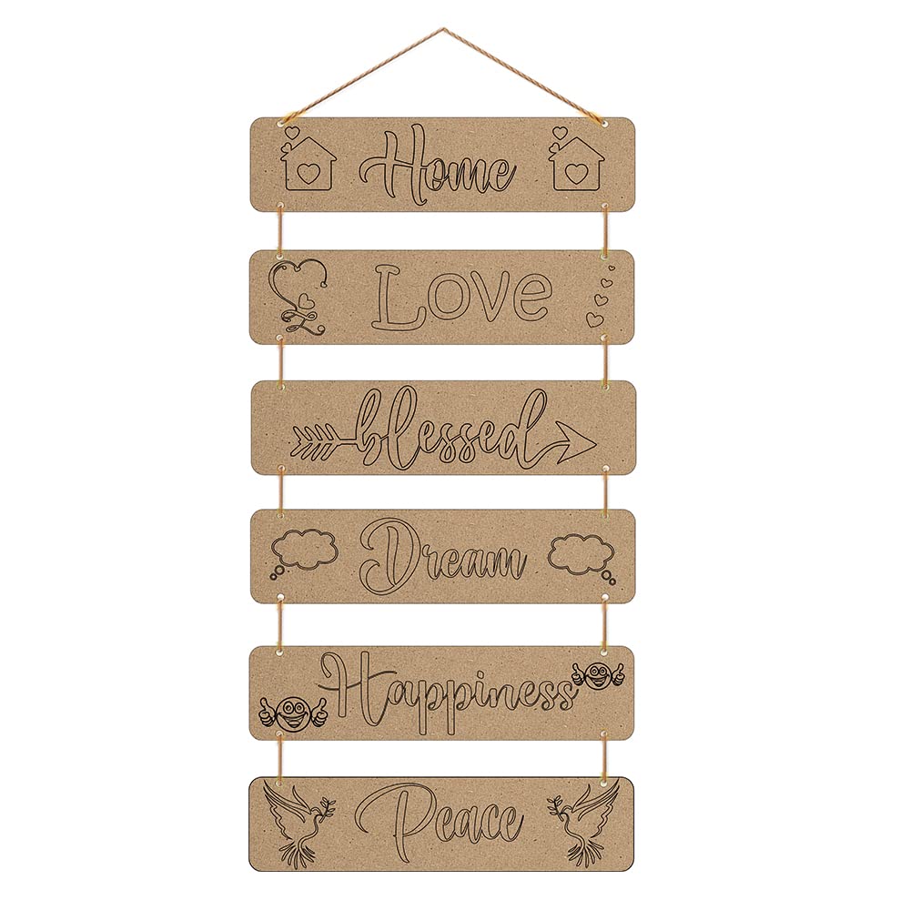 Vibhansh Creations Pre-Marked MDF Rectangular Shape Plaques with Rope - Set of 6 Wall Hanging Decor, Size: 72 x 12 Inches (Each Plaque 11.5 x 2.8 Inches, 3.2mm Thickness) (Design_1)-image-25