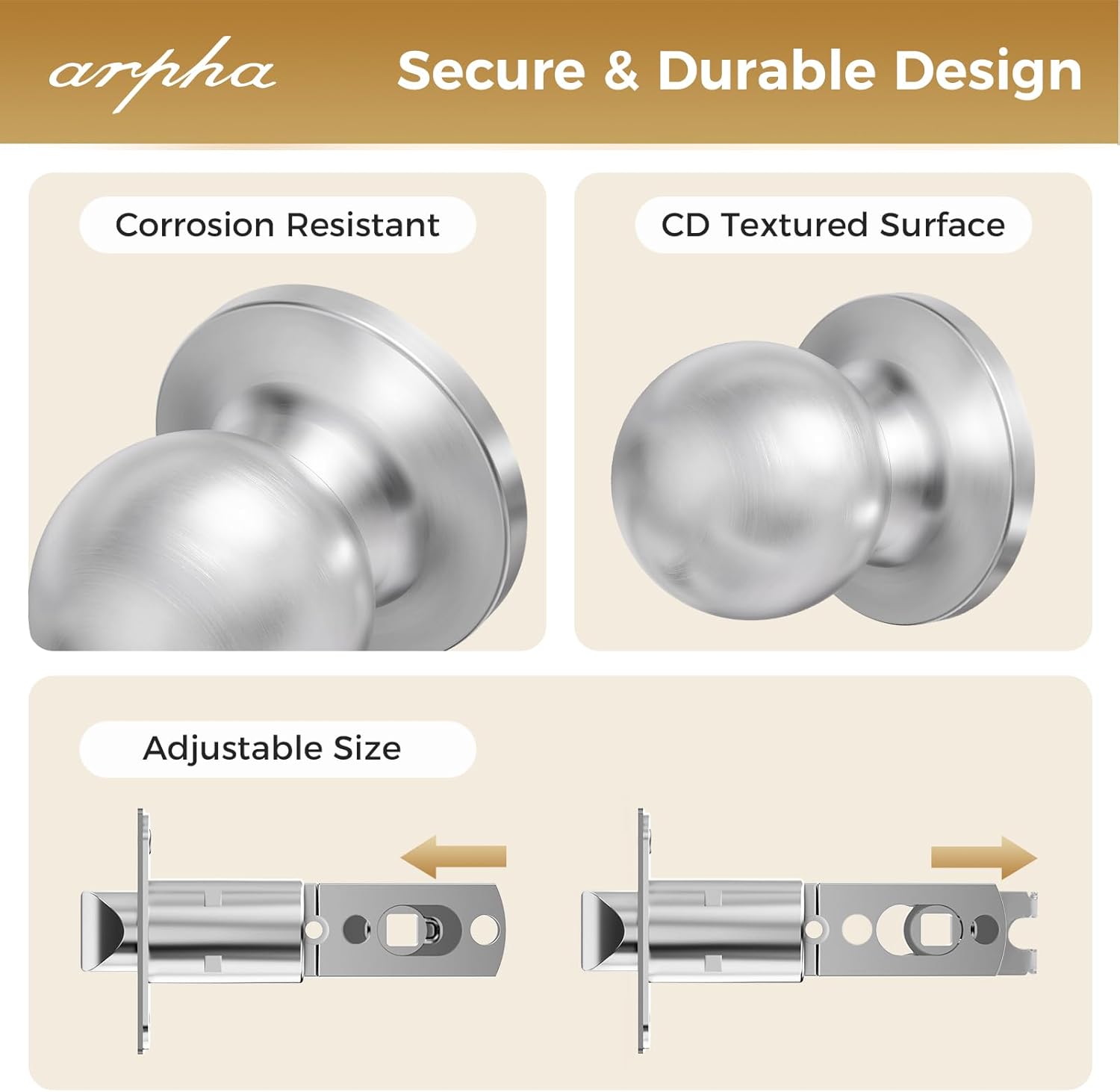 Entry Door Knob - Non Lock Door Knobs - Interior Door Knob for Bedroom or Bathroom, Interior Door Lock - Easy to Install Black, Left and Right Doors Compatible, Stainless Steel(No Keys)