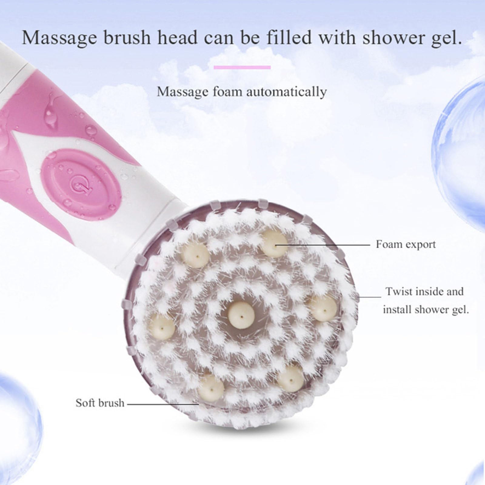 Spazzola da bagno elettrica Spazzola da bagno a manico lungo per la casa Spazzola da bagno Massaggio Spazzola da massaggio Spazzola da bagno Spa Spazzola per la schiena,Grey
