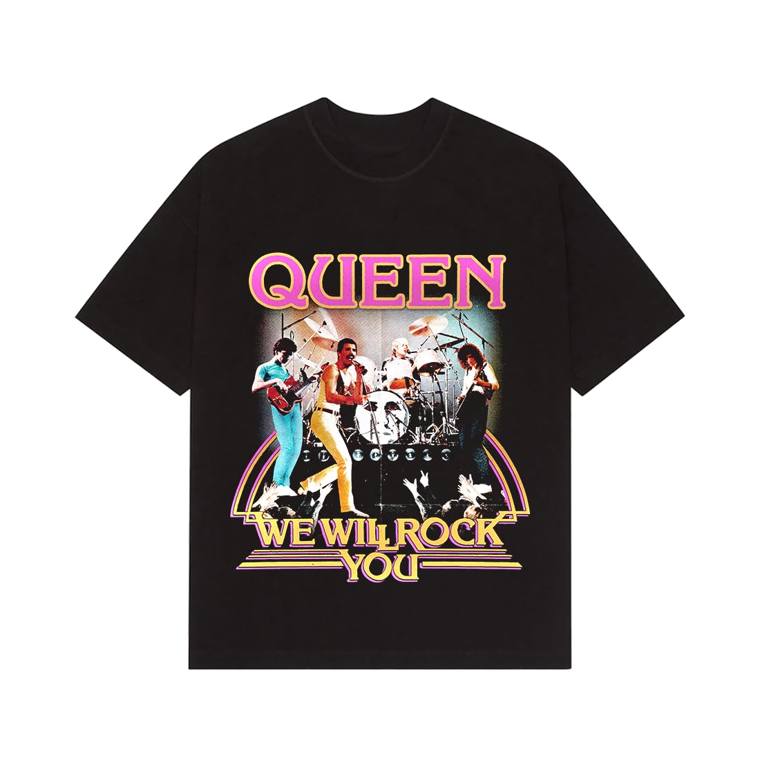 Queen Unisex Black -Adult Offical Merch We Will Rock You T-Shirt, S