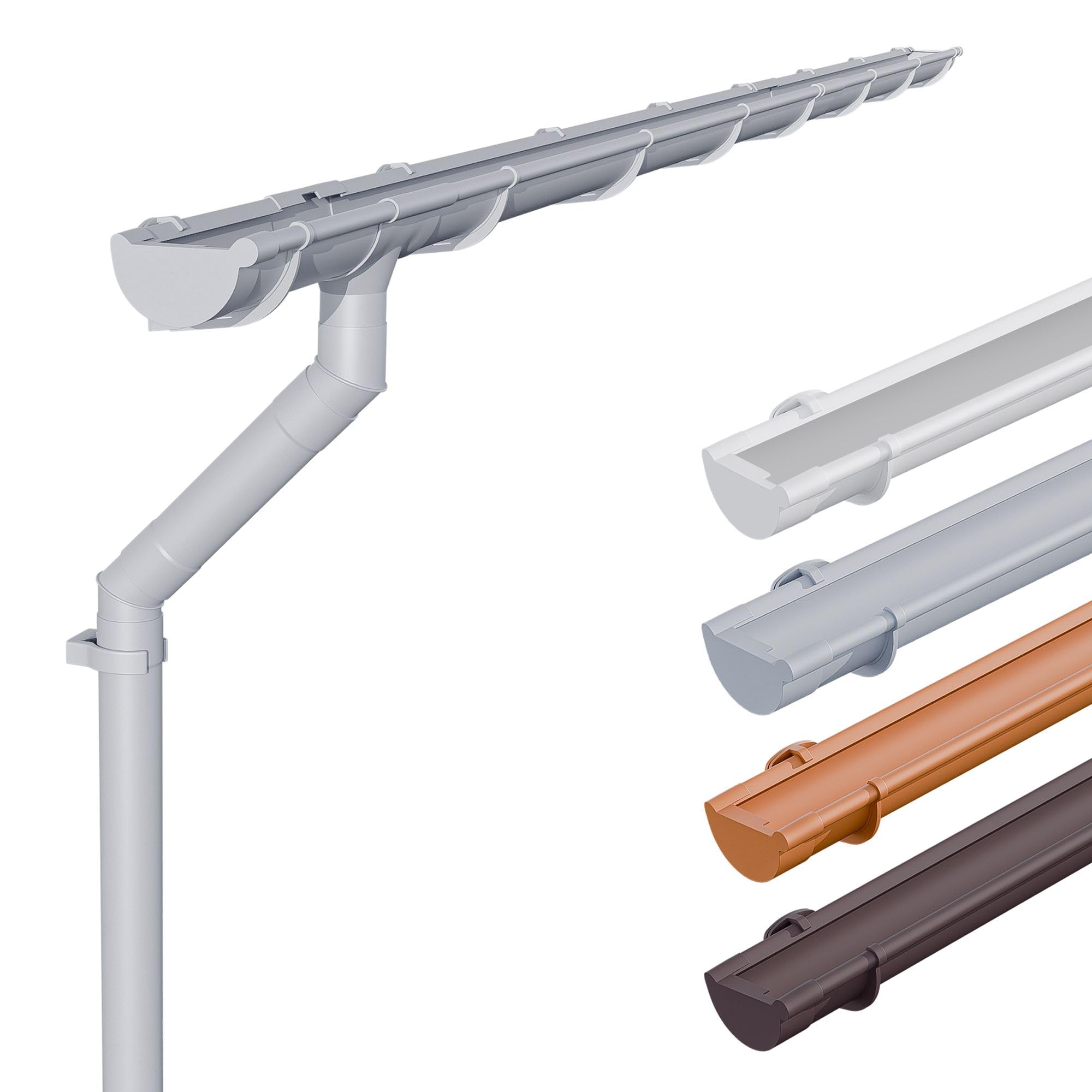 INEFA Plastic guttering Set NW125 / 125mm Half-Round Grey 4m – PVC rain Gutter and downpipe Set for Garden shed and carport