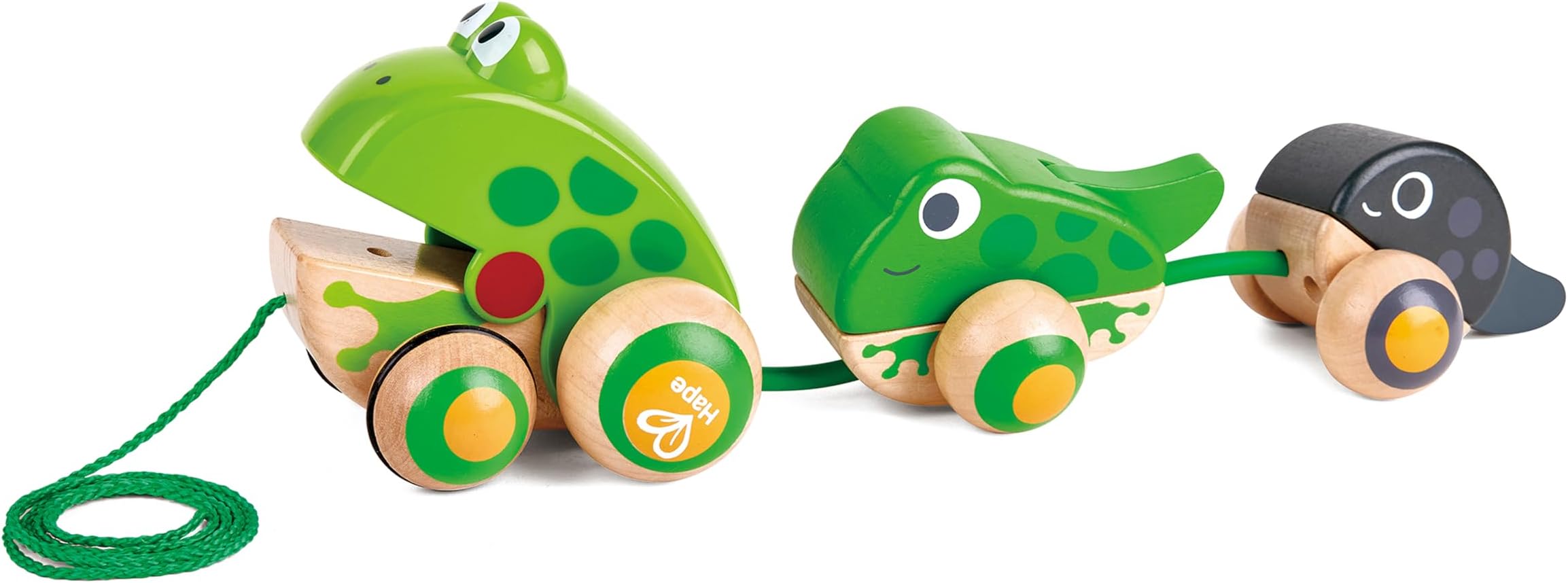 Hape Pull Along Frog Family with Anti-Rollover Wheels, Wooden Toys For Walking Toddlers, Interactive Wooden Animal Toy, Educational Pull Along Toy, Hape Toys