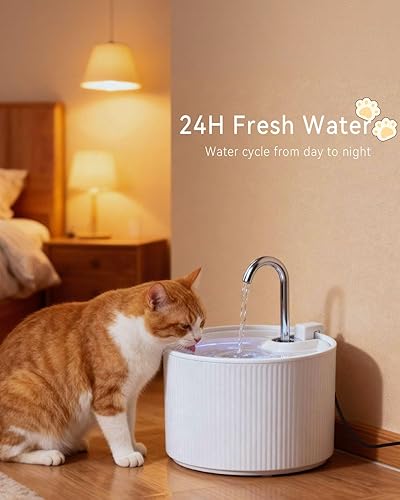 Miniatura 3 de Fuente de agua de cerámica para gatos, fuentes para gatos de 2.2 L74 onzas para beber en interiores, fuente de agua para mascotas con bomba ultra