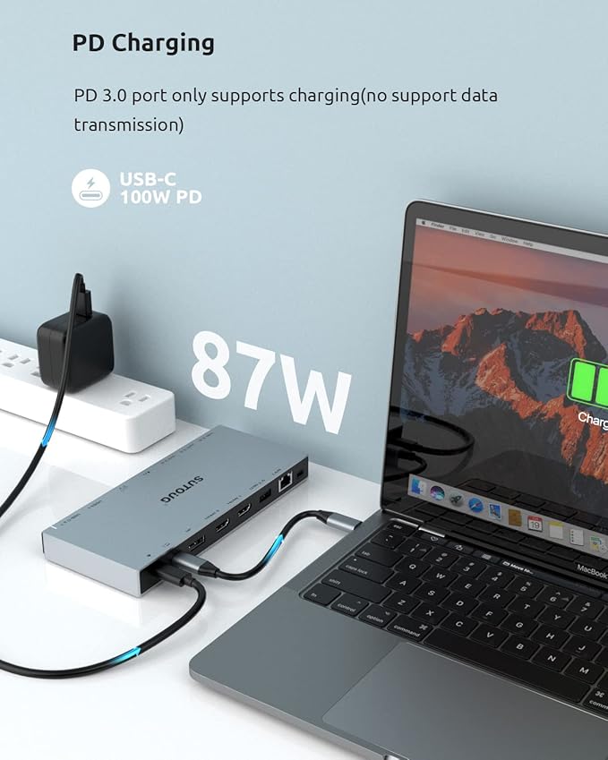 Docking Station SUTOUG 15 en 1 USB C con 3 Monitores, 2 HDMI 4K miniatura 6