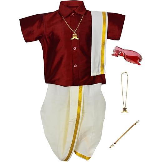 Boys Traditional Dhoti & Shirt Set Maroon