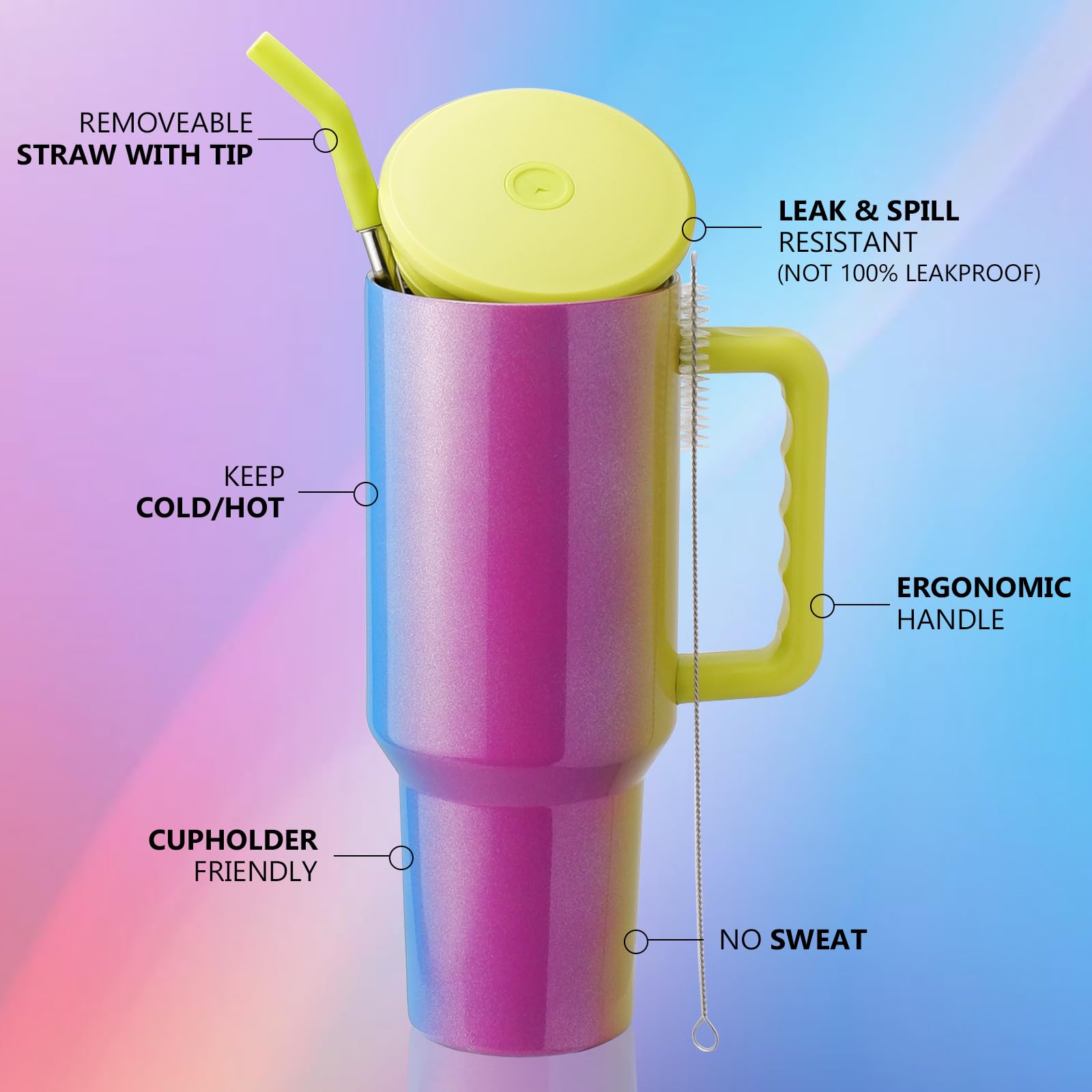 Tazza Termica 40 Oz Con Paglia - Acciaio Inox, Doppia Parete, Per Auto