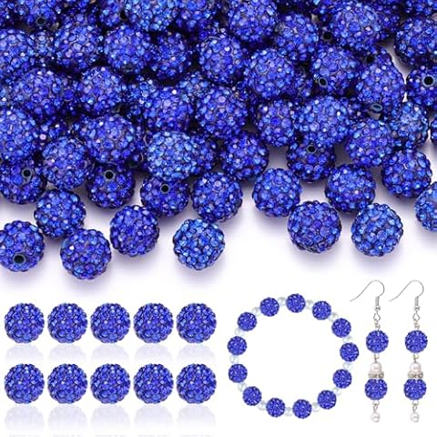 105pcs 10mm Rhinestone Beads for Jewelry Making, Dark Blue Shiny Round Disco Ball Beads Bulk, Sparkle Crystal Clay Christmas Beads for Bracelet Baseball Necklace Earring Crafting and DIY Cover
