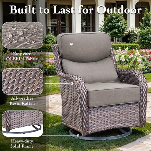 Luxury High Back Outdoor Furniture with 6-inch Extra Thick Cushions, Patio Furniture Set with Swivel Chairs, 7 PCS Wicker Conversation Set for Yard, Deck, Poolside, Brown/Grey - Image 7