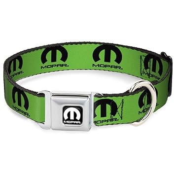 Dog Collar Seatbelt Buckle Mopar Logo Repeat Green Black 11 to 17 Inches 1.0 Inch Wide