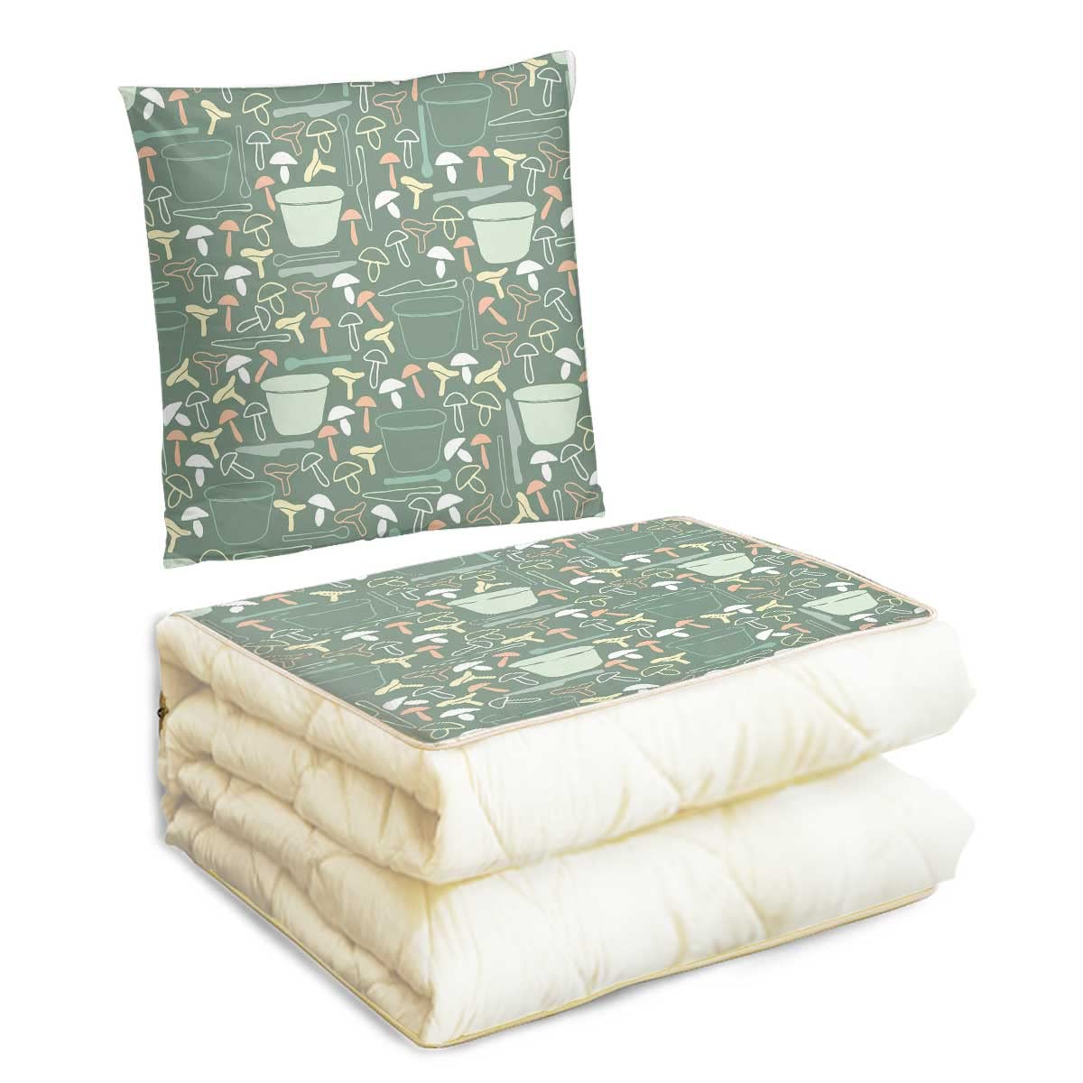 Travel Blanket and Pillow Green Compact Pack Large Blanket for Any Travel Camping Pillow 16" X 16"