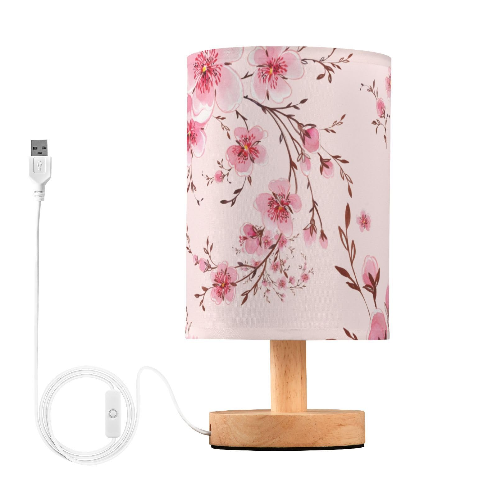 Mnsruu Bedside Table Lamp Pink Cherry Blossom Flowers Bedside Lamps LED Light Desk Lamp Fabric Shade Small Lamp for Bedroom Living Room (Bulb Included) — image 1