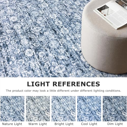 2x12 Blue Washable Runner Rug for Kitchen, Soft Classic Runner with Non-Slip, Non-Shedding Distressed Floral Rug for Hallways Entryway Bedroom Bathroom Laundry Indoor