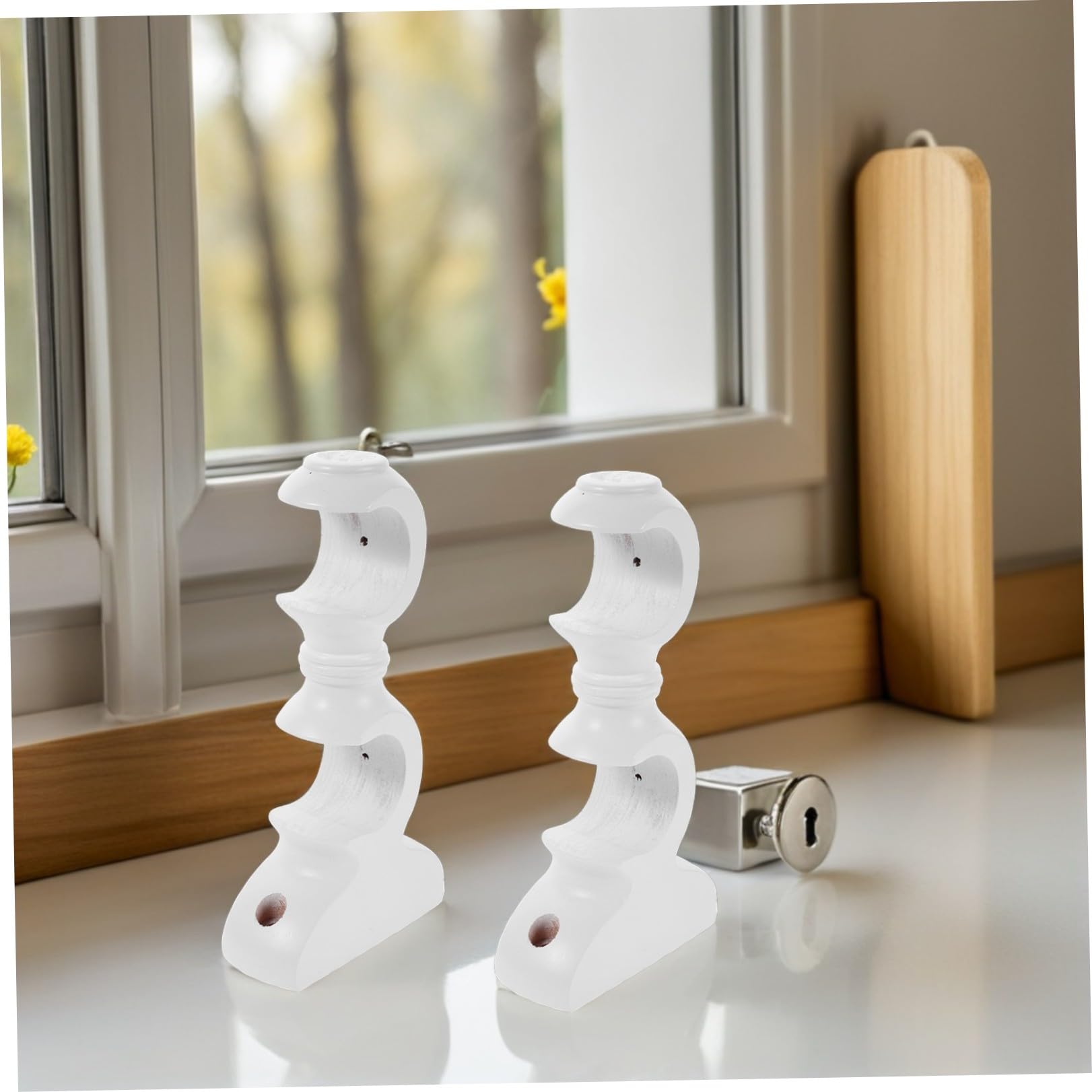 SHINEOFI 4 Pezzi Supporto Doppio in Legno per Bastone Base di Fissaggio Resistente per Bastone Accessorio per Tende in Casa