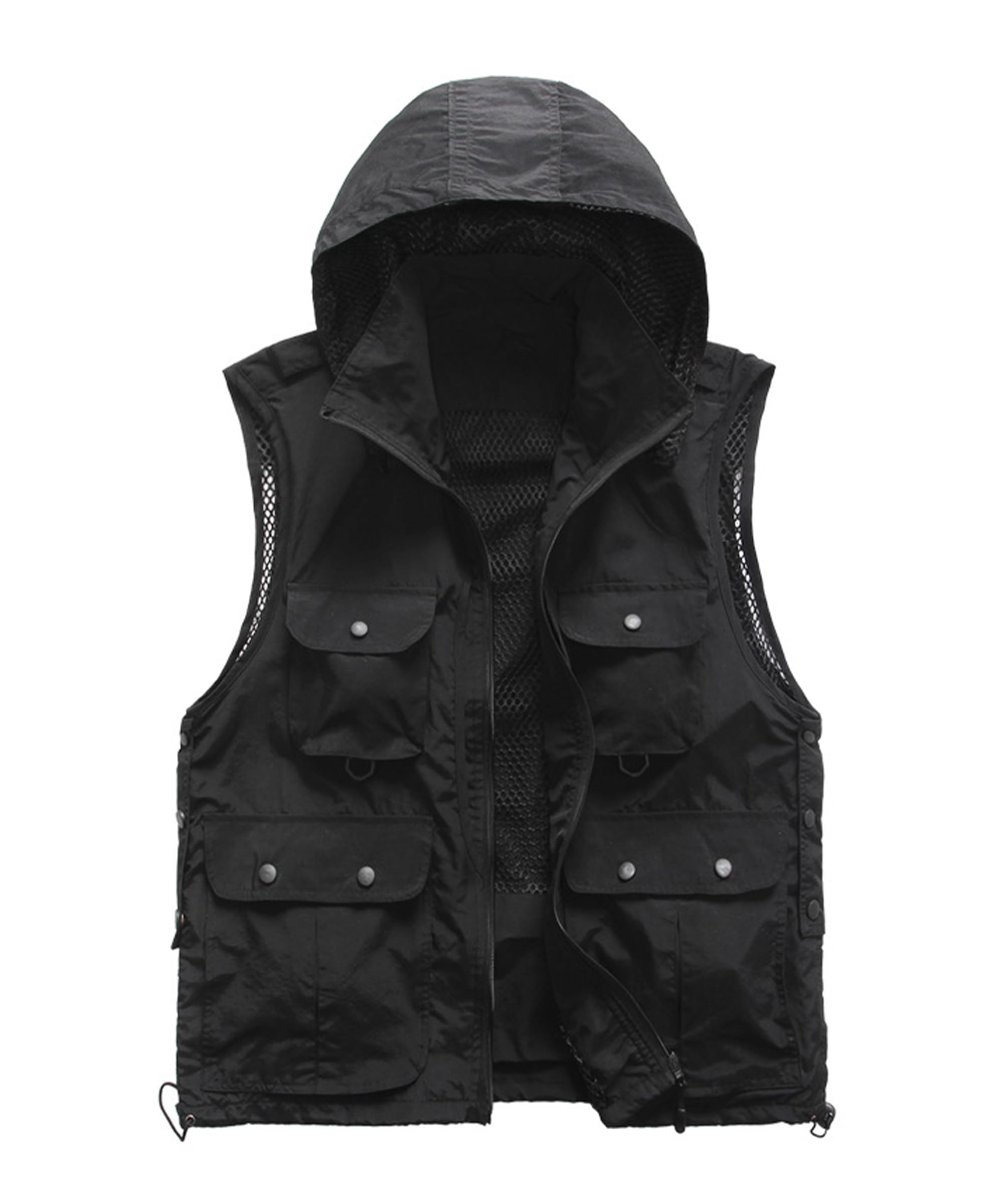 M2C Mens Hooded Mesh Multiple Pockets Traveling Vest US S/CHN M black