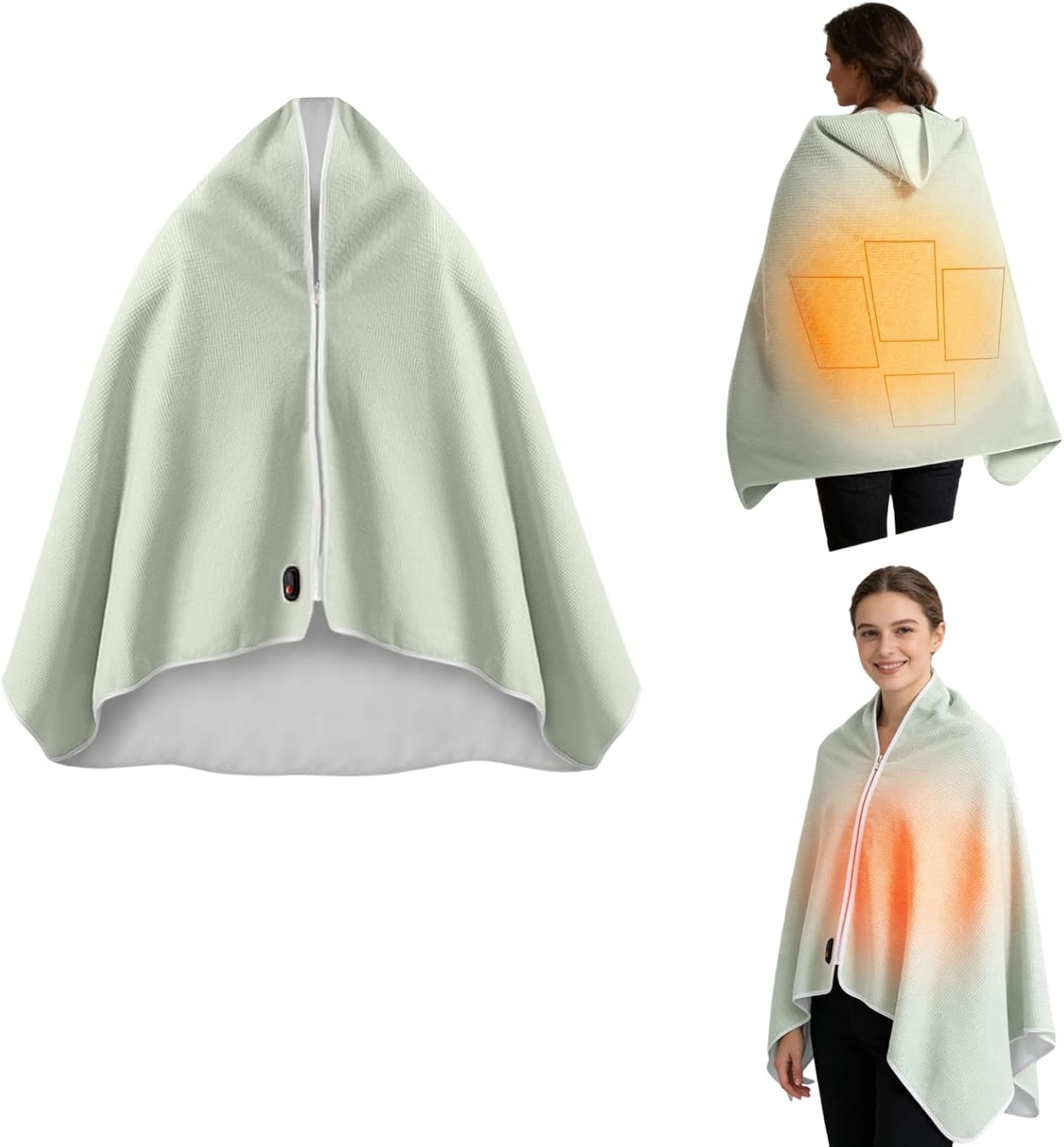 2026 New Portable Heated Blanket Shawl Wrap for Women, USB Electric Wearable Cordless Heating Shawls with Zipper (Khaki)