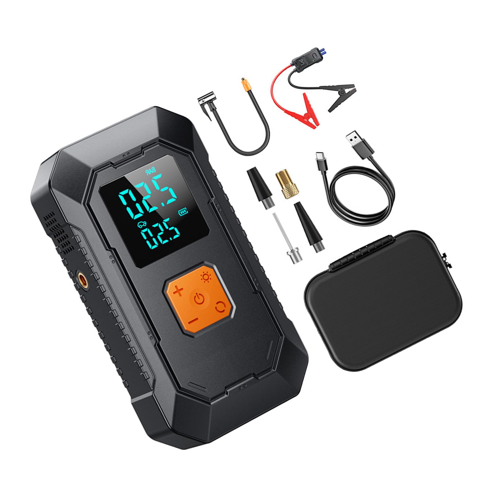 Compresor de Aire 2 en 1 y Adaptador de Corriente para inflar neumáticos de Bicicleta y, con luz Led, Recargable por USB C, Bola para Bicicleta y Motocicleta