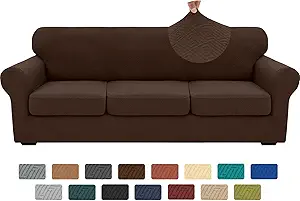 XINEAGE 2025 New 4 Pieces Extra Large Couch Covers for 3 Cushion Sofa Super Stretch Sofa Cover for 3 Large Seat Cushion Universal Fitted Slip Cover for Living Room (Coffee), 91"-110"(3 Cushions)