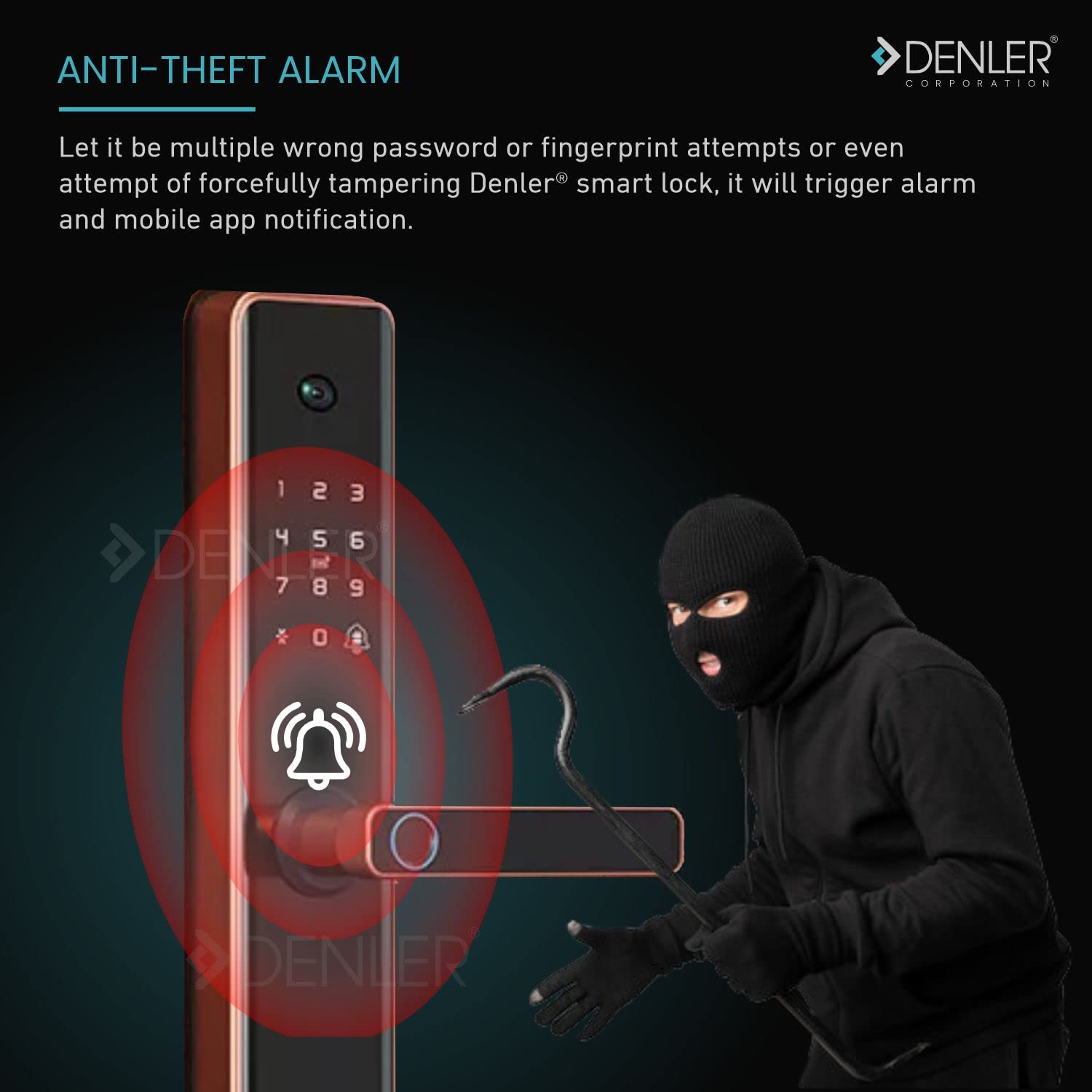 Denler DL04H Rose Gold Smart Lock Digital Door Lock Wi-Fi Remote Unlock Using App, Fingerprint, RFID Card, PIN, Manual Key Access 3 Years Warranty, Aluminum 1