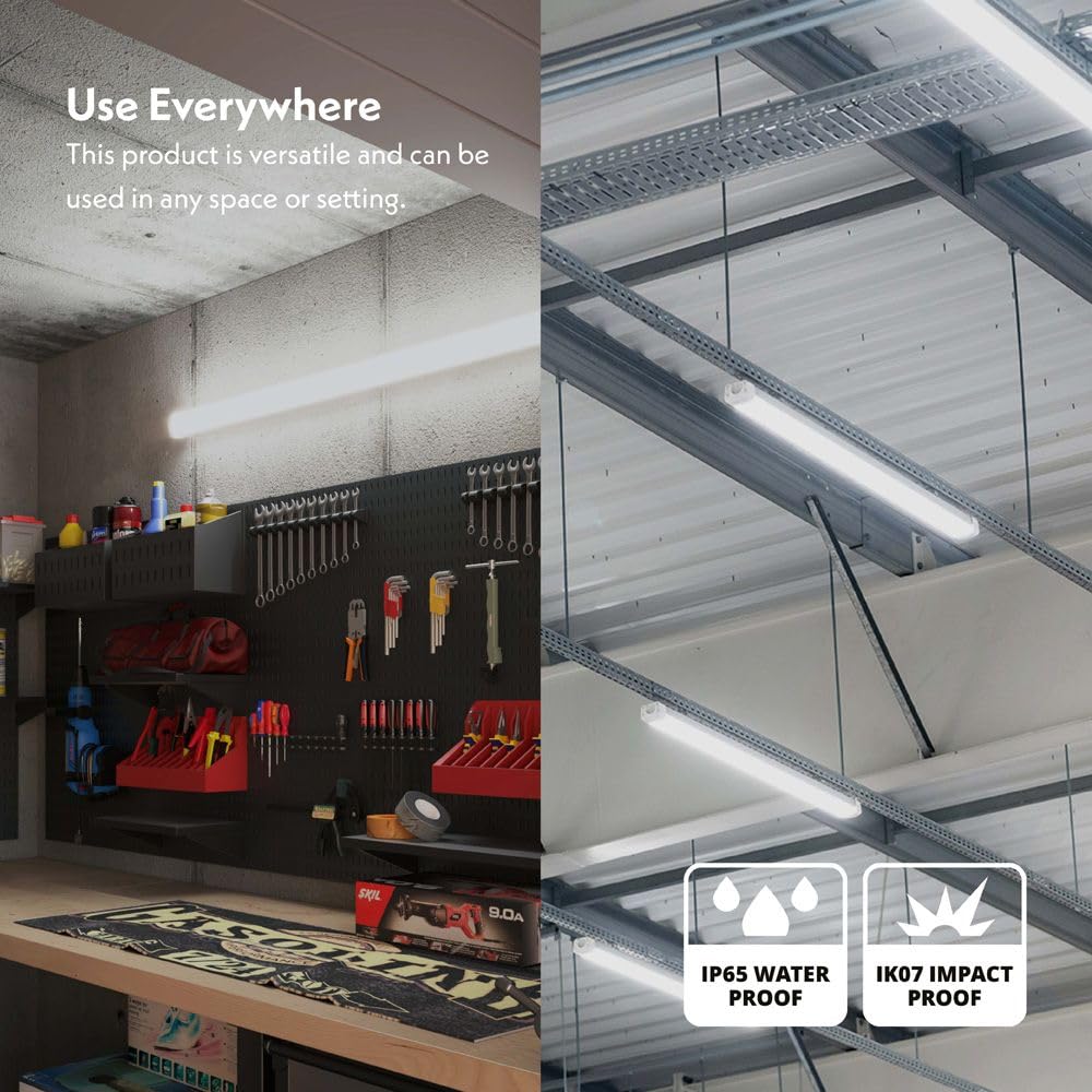 HOFTRONIC Lot de 4 réglettes LED 150 cm intérieur/extérieur - 48 W, 6 720 lumens - blanc lumière du jour 6 500 K - connectables jusqu’à 8 unités - sans scintillement - LED intégrées - R-Series Pro