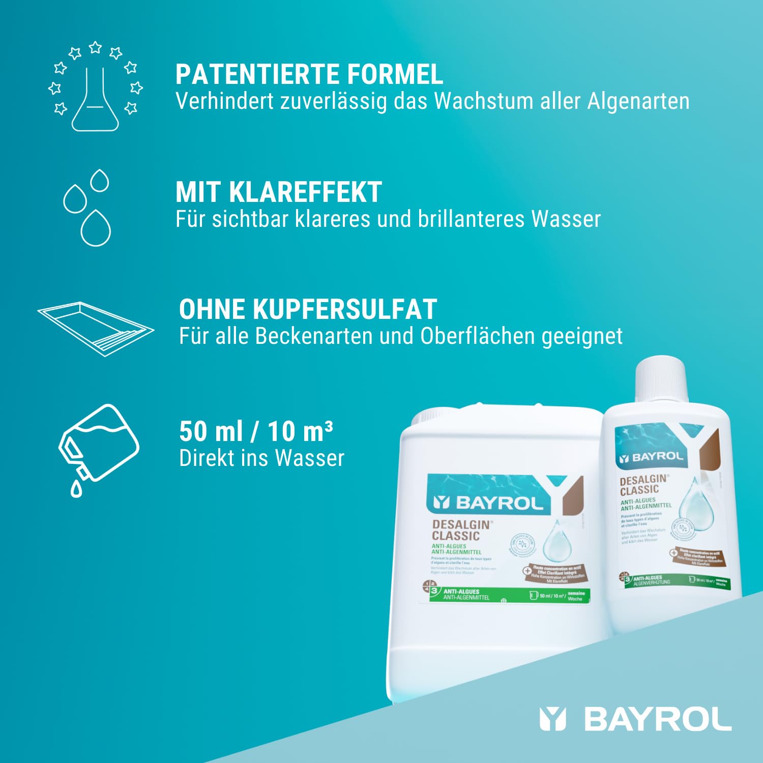 BAYROL Desalgin Classic 3L Algenmittel Pool flüssig Algizid gegen Algen ohne Kupfersulfat