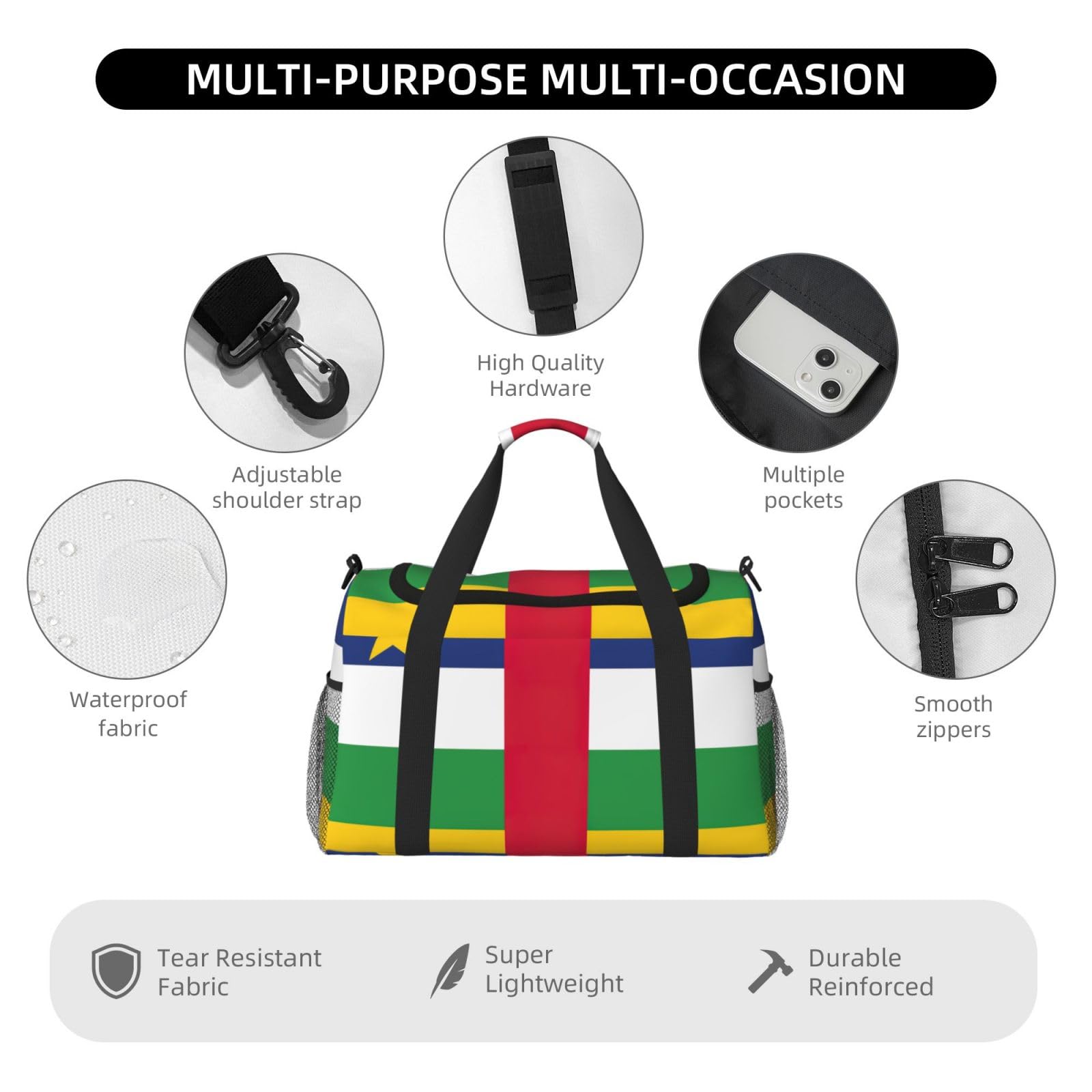 Flaga Środkowej Afryki Torba na ramię Kobiety Mężczyźni Torba podróżna Crossbody Torebka Torba na ramię Torebki robocze Codzienna torba Hobo