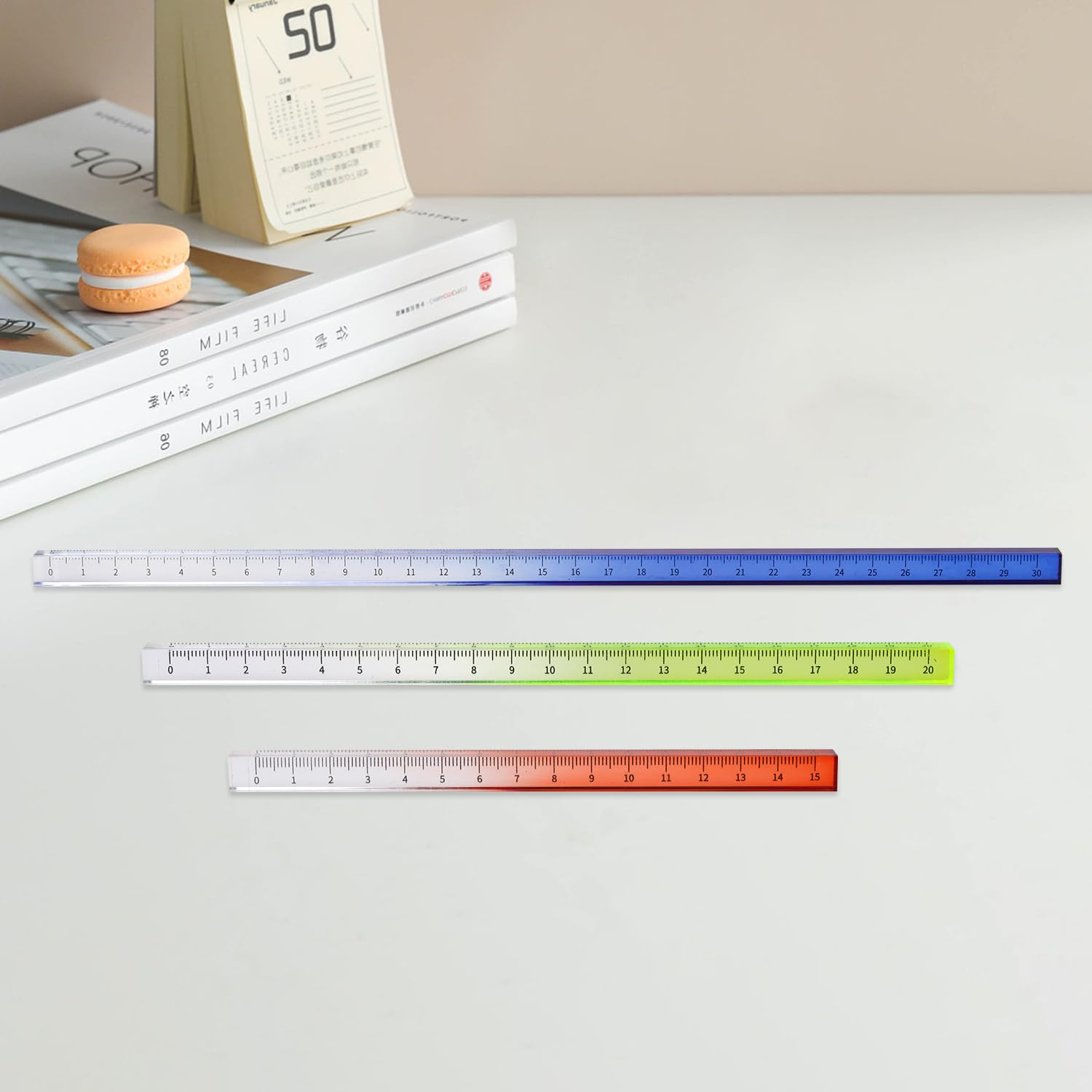 Honagu 3 Pack Acrylic Clear Rulers, Color Transparent Plastic Ruler, Measuring Tools for Student School Home Office, Three-Dimensional Ruler, Metric