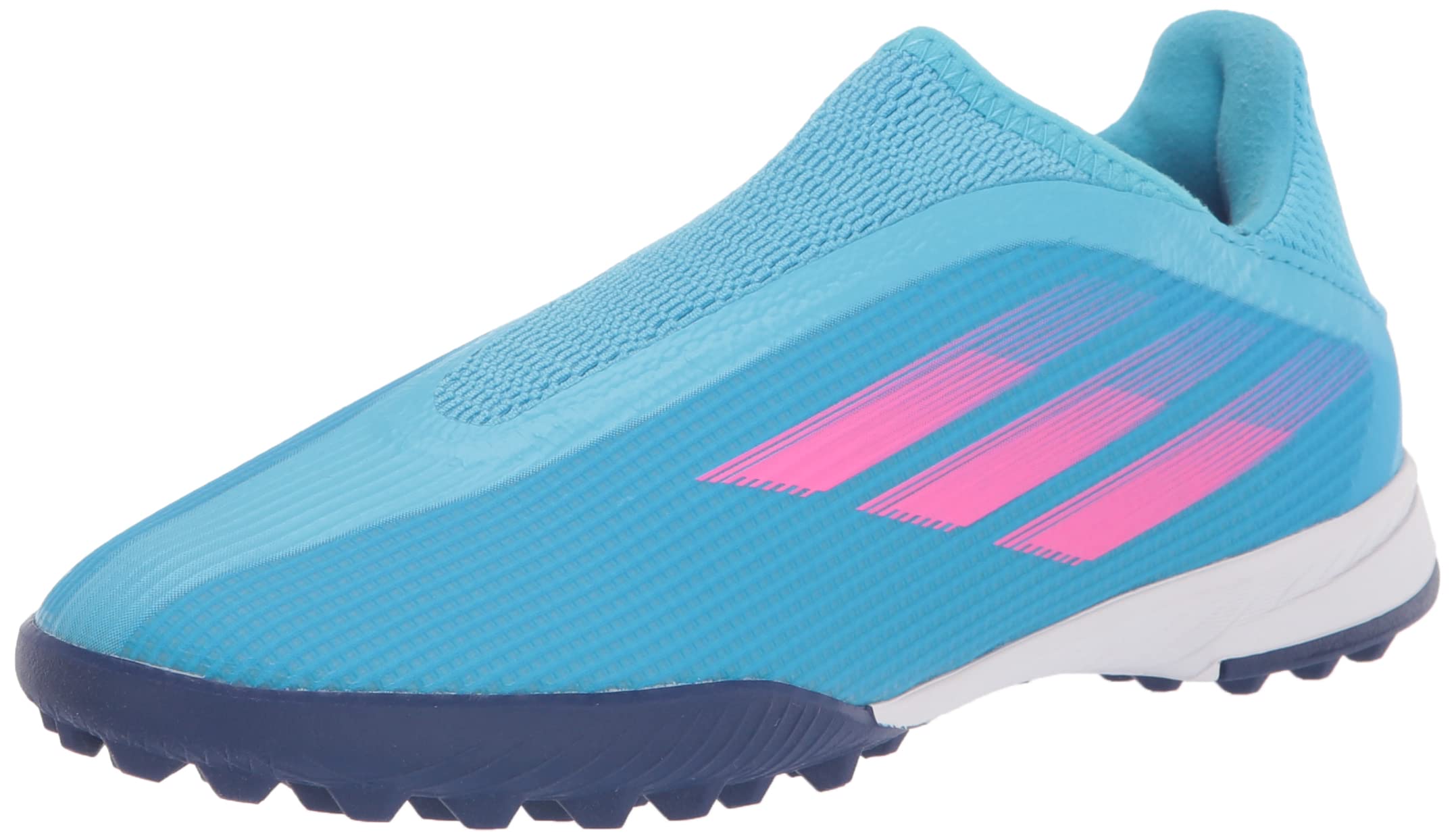 adidas X Speedflow.3 Laceless Turf Soccer Shoe, Sky Rush/Team Shock Pink/White, 2.5 US Unisex Little Kid