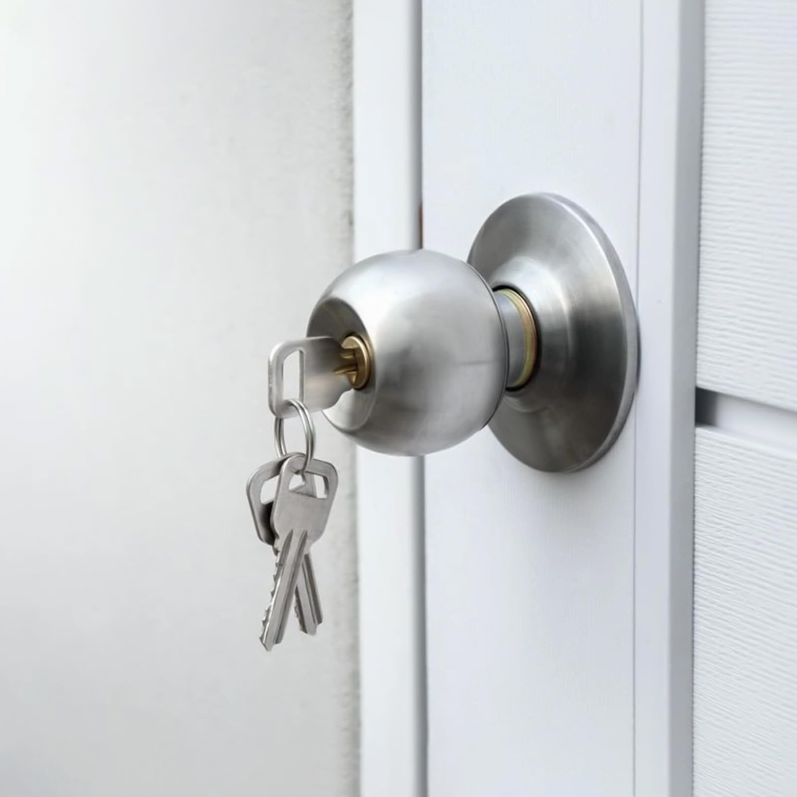 Paquete de 4 manijas redondas de 65 mm, kit de cerradura interna de acero inoxidable con cerradura con 3 llaves para puertas de 25 a 45 mm de grosor, para dormitorio, baño