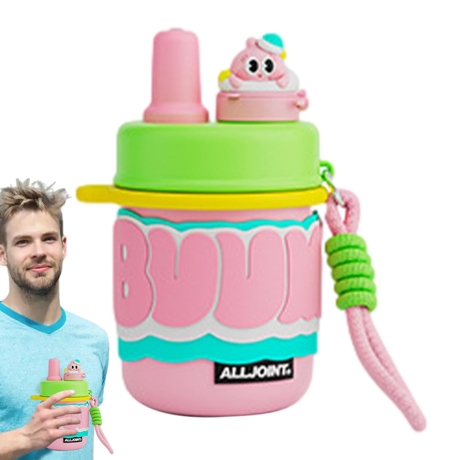 Keramik-Wasserflasche, 420 ml, Wasserflasche mit Tee-Abfluss und Strohhalm, moderne Edelstahl-Wasserflasche, bunter doppelwandiger Vakuumbecher, auslaufsichere Flasche, hält Getränke heiß und kalt,