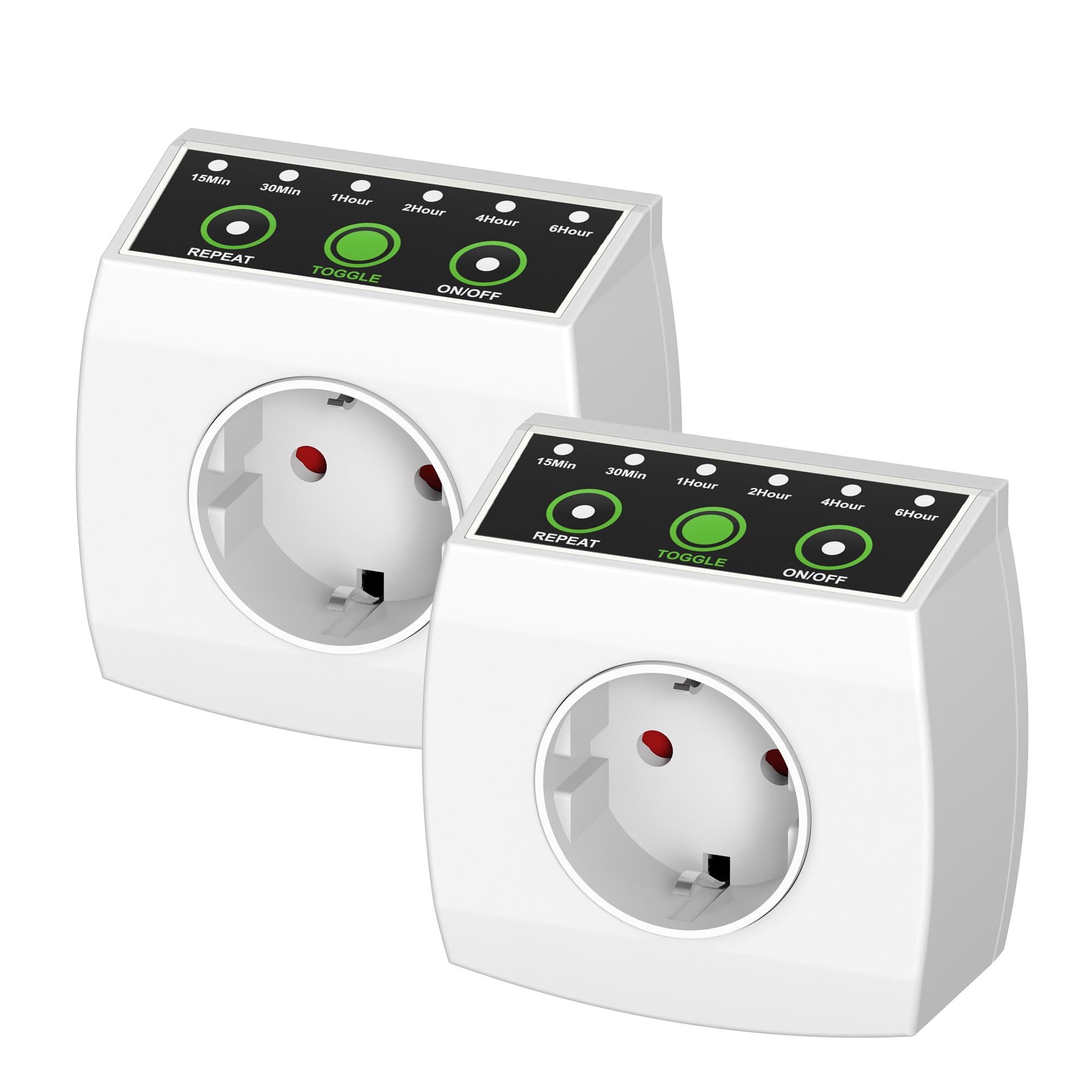 HBN 2er Countdown Timer Steckdose, Zeitschaltuhr mit Countdown in 6 Stufen(15min bis 6h), Energiespar-Steckdose mit Repeat-Funktion & Kindersicherung, 16A/3.680W