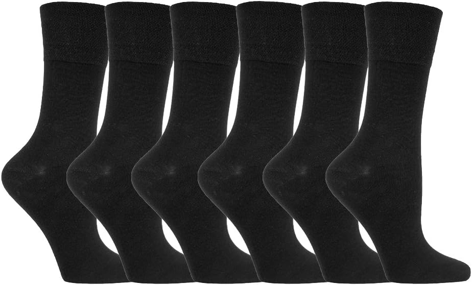 Gentle Grip - Ladies Diabetic Sock with Honey Comb Top and Hand linked Toe Seams - 4-8 UK 37-42 Eur (Black)