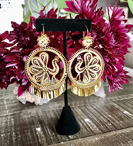 Folklorico Dance Traditional Mexican Gold Filigree Earrings, Peacock Earrings, Day of the Dead, Mexican Earrings2
