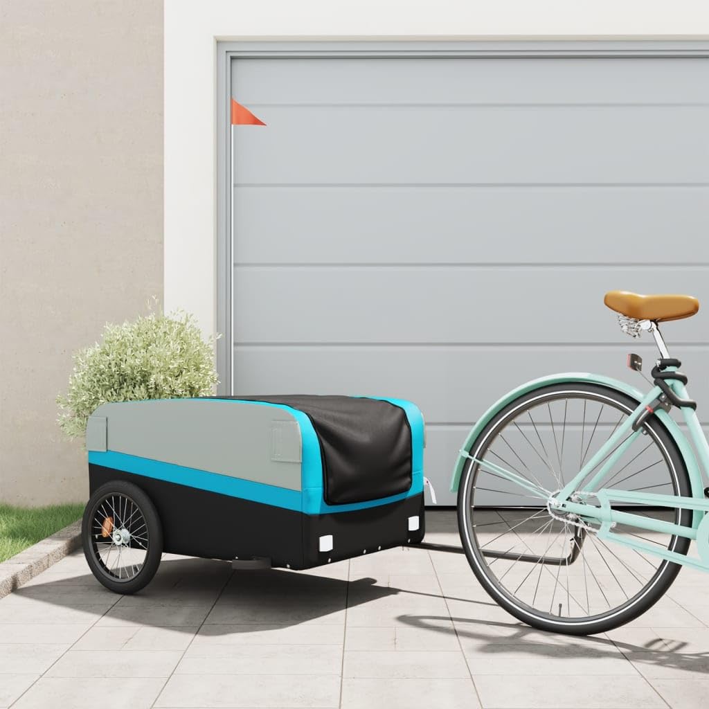 Przyczepa rowerowa czarna z żelaza o nośności, x 52,5 x 42, z flagą bezpieczeństwa, składana, do transportu bagażu, bagażu, psów, dzieci, na zewnątrz i na co dzień