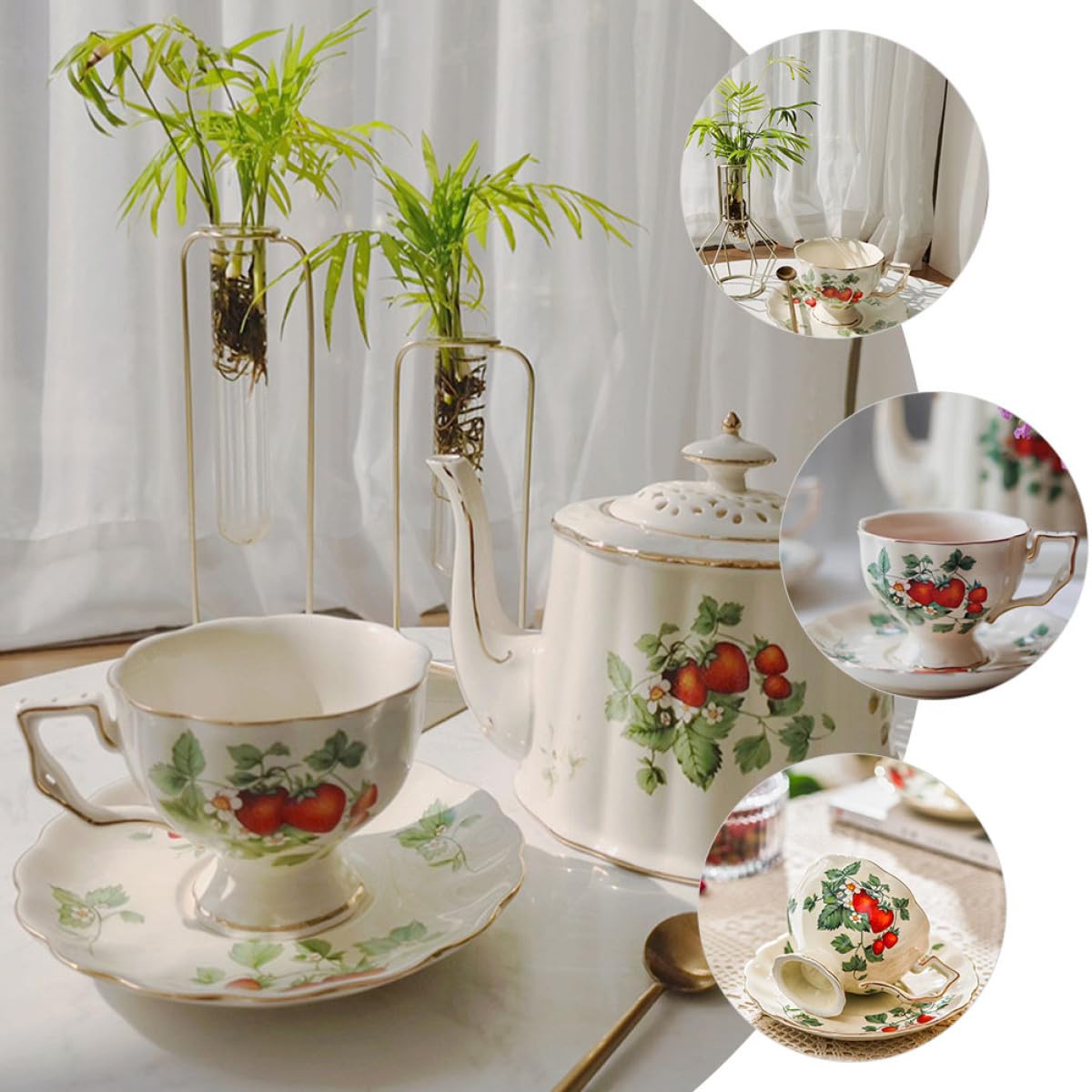 Operitacx Keramik Kaffeetassenset mit Untertasse im Europäischen Stil Einfach zu Reinigen Praktisches Design für Zuhause und Restaurant 1 Satz Retro Kaffeebecher