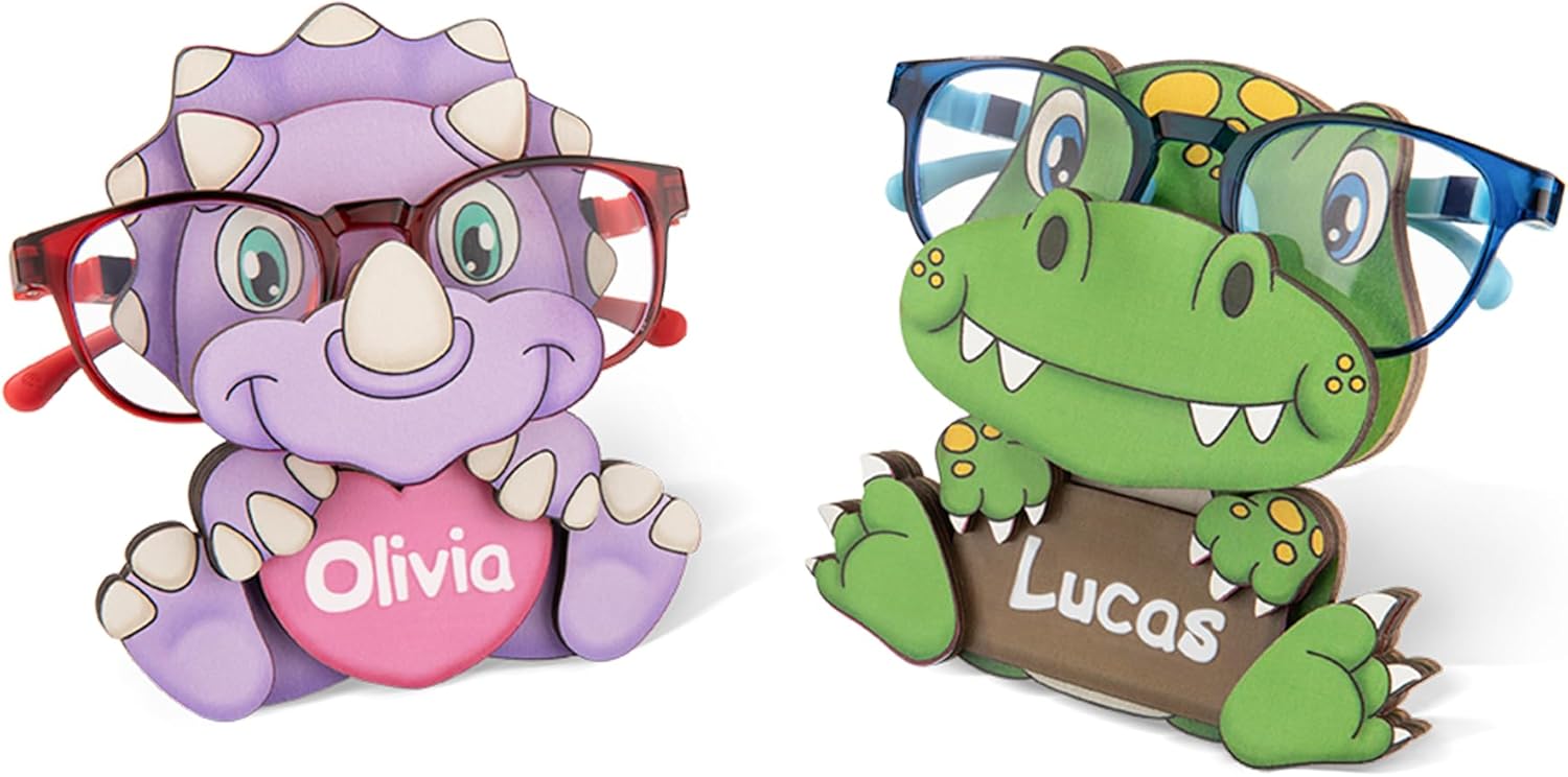 callie Personalized Dinosaur Eyeglasses Holder for Kids Boys Girls, Custom Name Wooden Glasses Holder Stand, Home Desk Decor Dinosaur Gifts