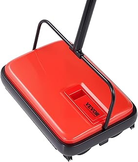 VEVOR Carpet Sweeper Manual, Floor Sweeper with 300 ml Dustbin Capacity Easy to Empty, 6.7 inch Cleaning Width for Home Office Carpets Pet Hair Dust, Red