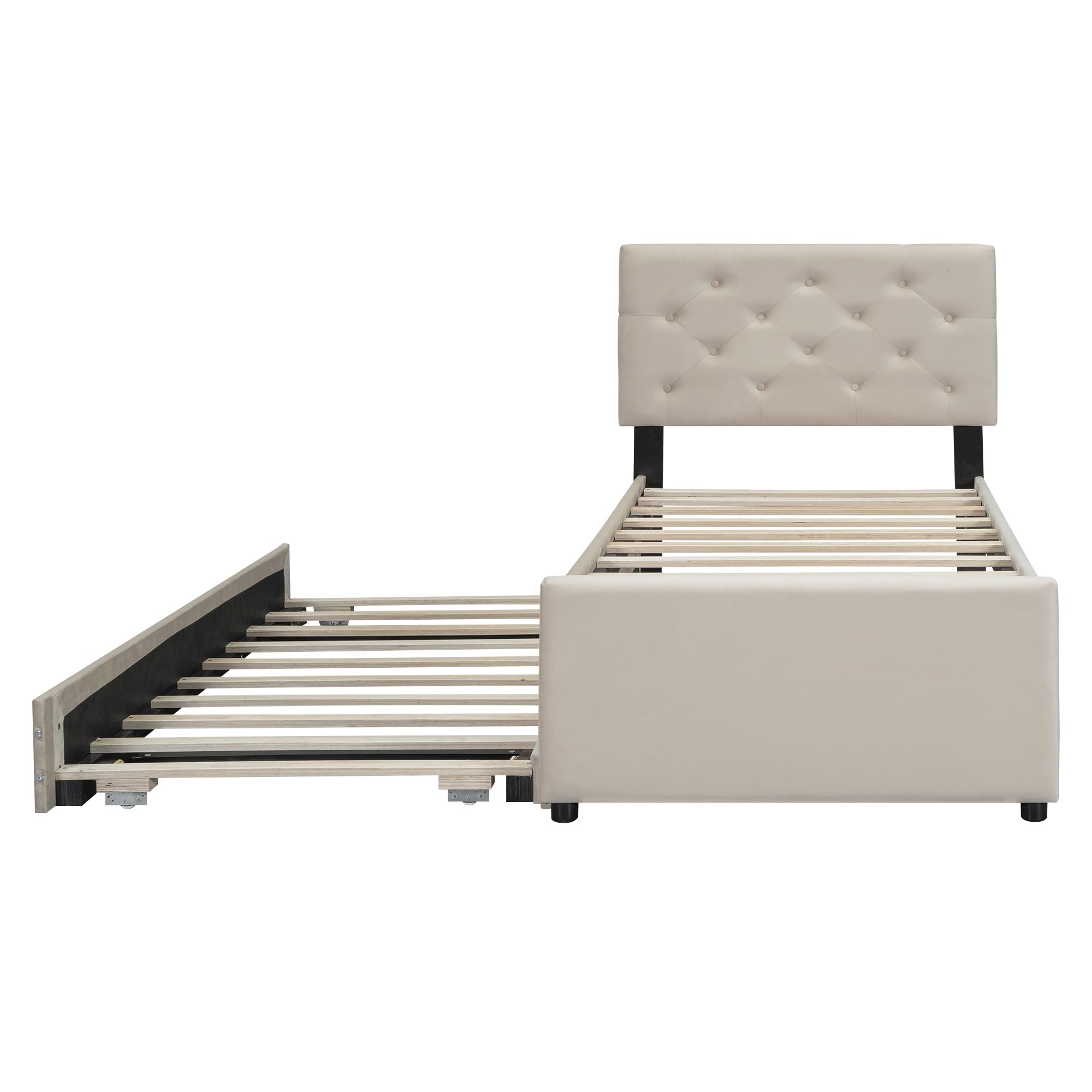 Dolamaní Letto imbottito letto singolo 90 x 200 cm velluto con letto estraibile stessa altezza può essere installato a sinistra o a destra, minimalista per adolescenti adulti (beige)