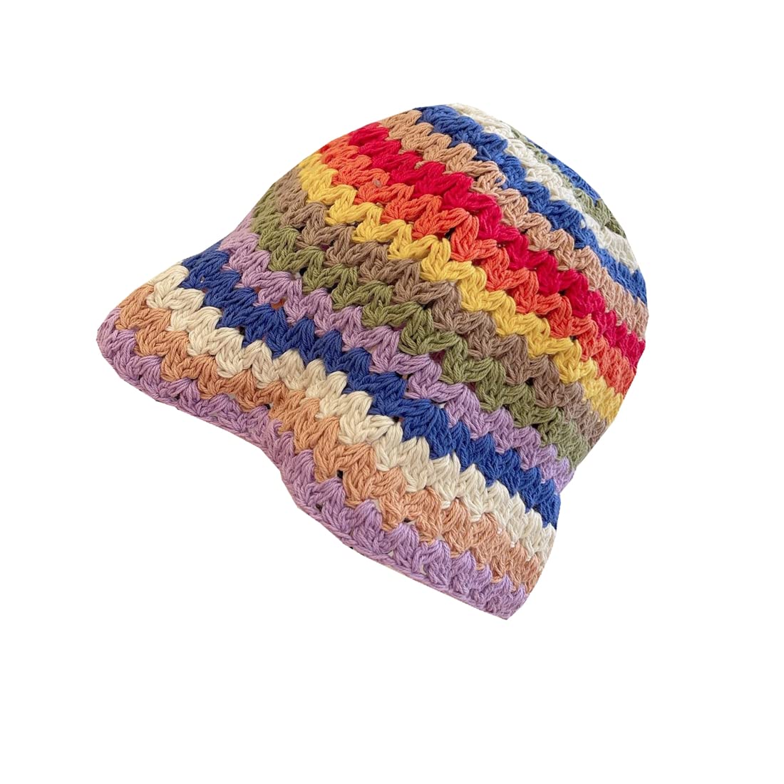 Peoaieh Women Knitted Beanies Cap Boho Knitting Bucket Hats Handmade Cloche Crochet Hats Fishing Hat Striped