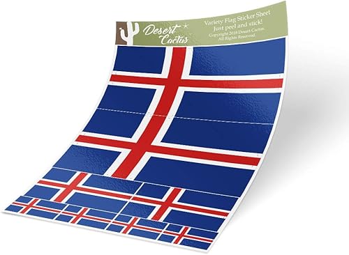 Desert Cactus Calcomanía de bandera de Islandia, paquete de 8 unidades en total con logotipo de niños, álbum de recortes, vinilo para ventana,