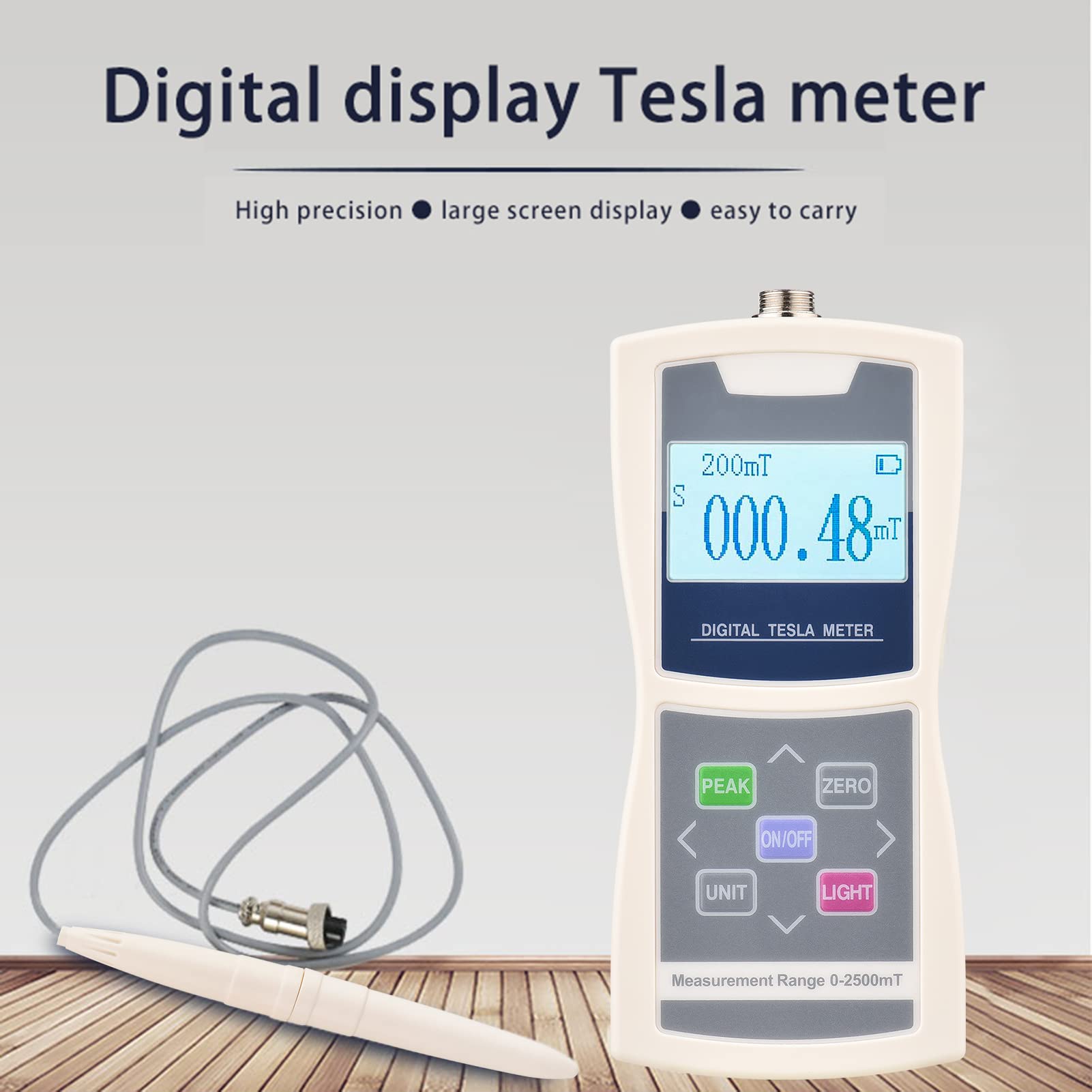Probador de campo electromagnético, Tesla Gaussmeter rango automático 200mT/2000mT carcasa de plástico sensible de alta precisión con sonda Hall radial estándar