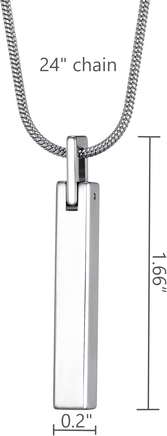 Tungsten Steel Bar Pendant Necklace for Men and Women 24 Inch Snake Chain - Image 6