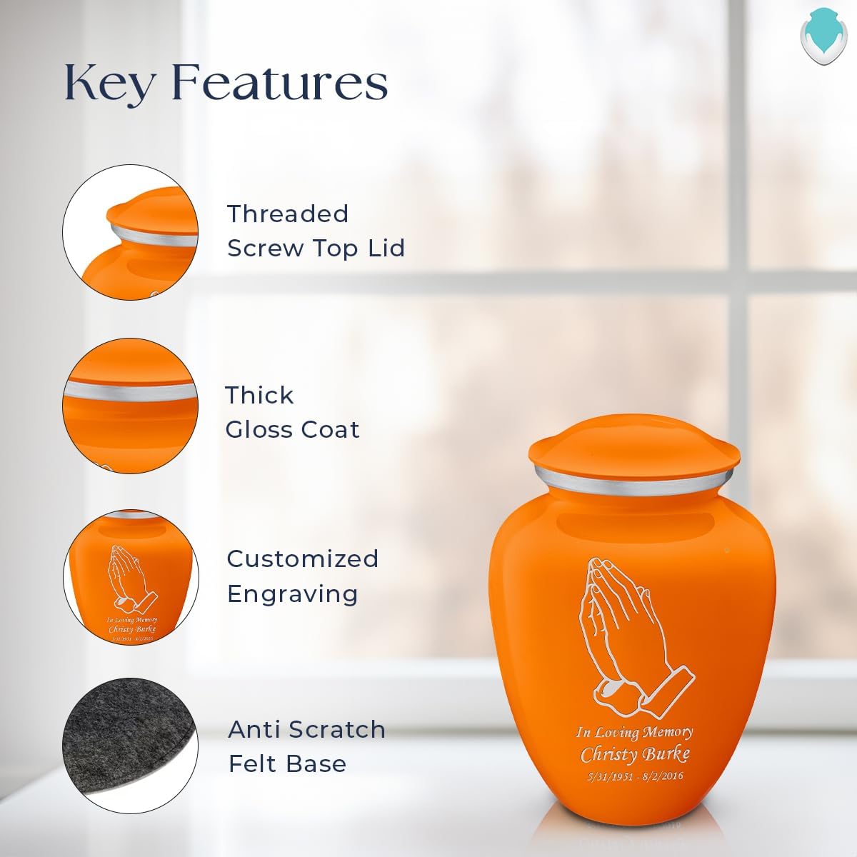 Geturns Embrace Small Personalized Praying Hands Cremation Urns for Human Ashes I Burnt Orange Funeral Urn for Men and Women I Holds up to 44 Cubic Inches