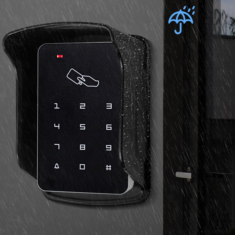 Kit de système de contrôle d'accès, clavier étanche IP68 1000 capacité utilisateur + housse de pluie + 10 porte-clés RFID 125 kHz + alimentation DC 12 V 3 A + bouton interrupteur de sortie (verrou