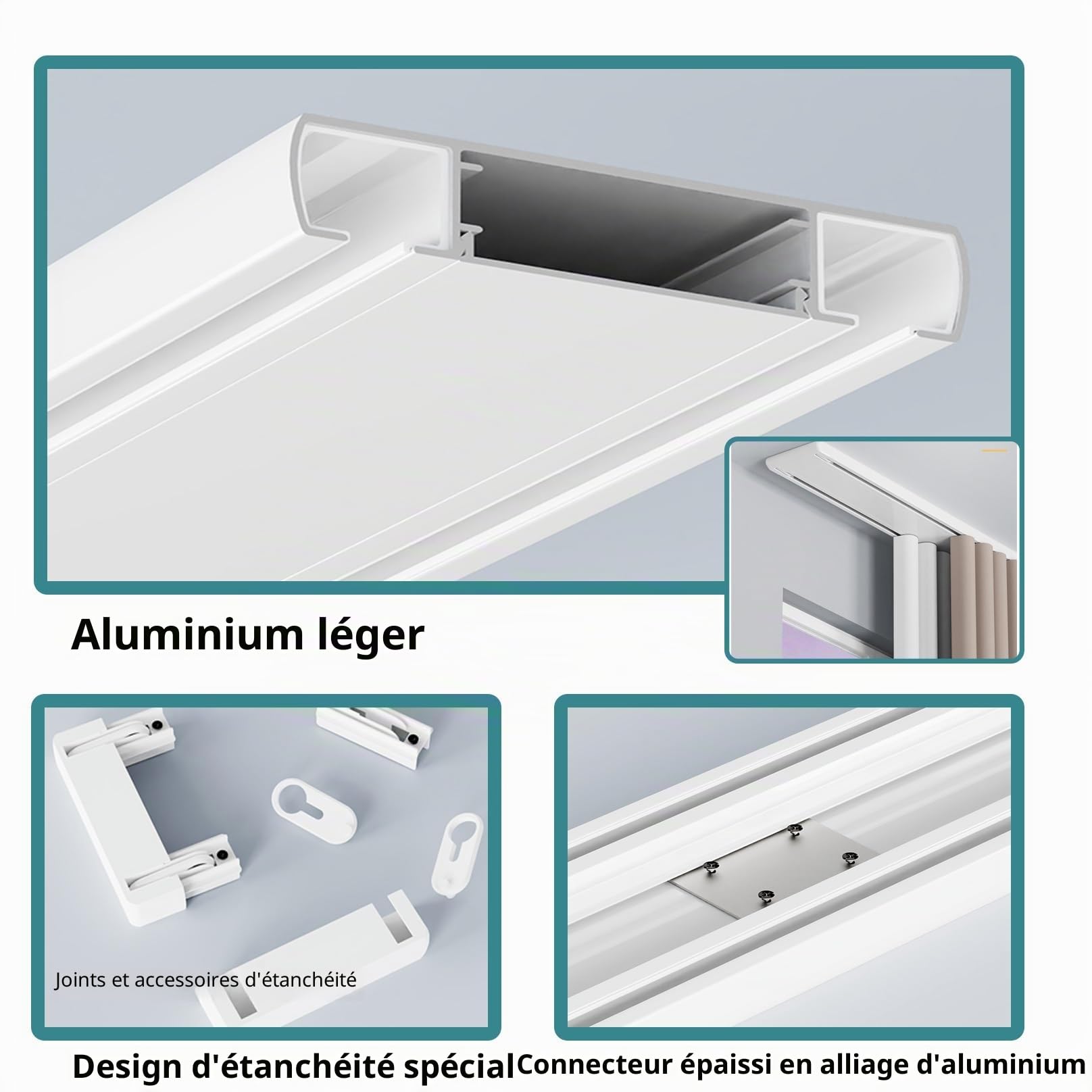 Rail rideaux plafond silencieuse à rails à double rangée, tringle a rideaux rails de rideau pour rail plafond, séparation de pièce pour salon chambre à coucher ou hôpital, facile à installer(Wit,2.5m(