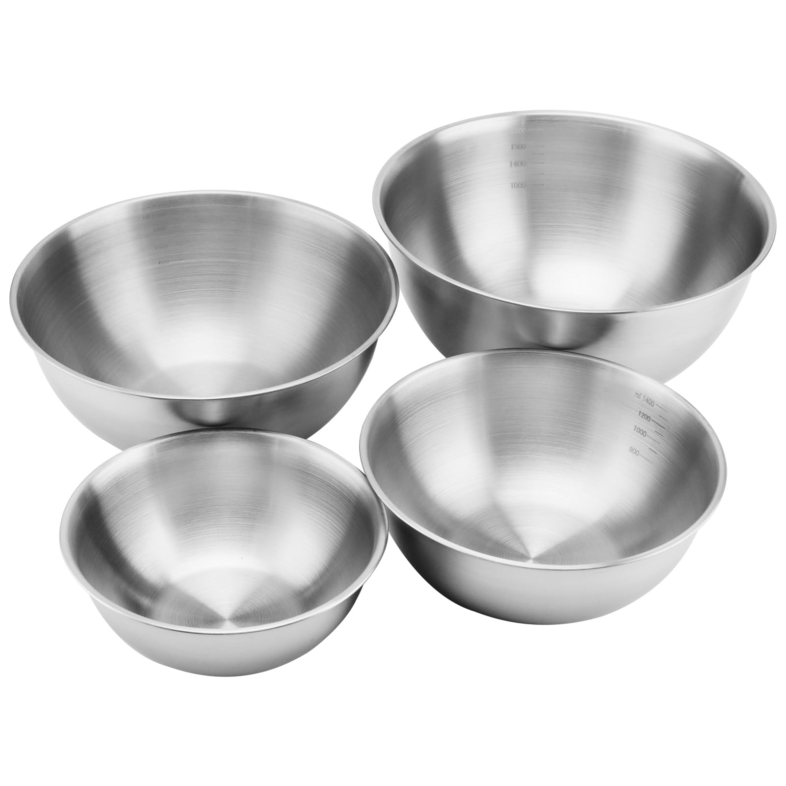 6-częściowy zestaw misek metalowych, zestaw misek ze stali nierdzewnej w 4 rozmiarach od 800 ml 1200 ml 1800 ml 2200 ml, misek odpornych na mycie w zmywarce ze skalą, miski do mieszania